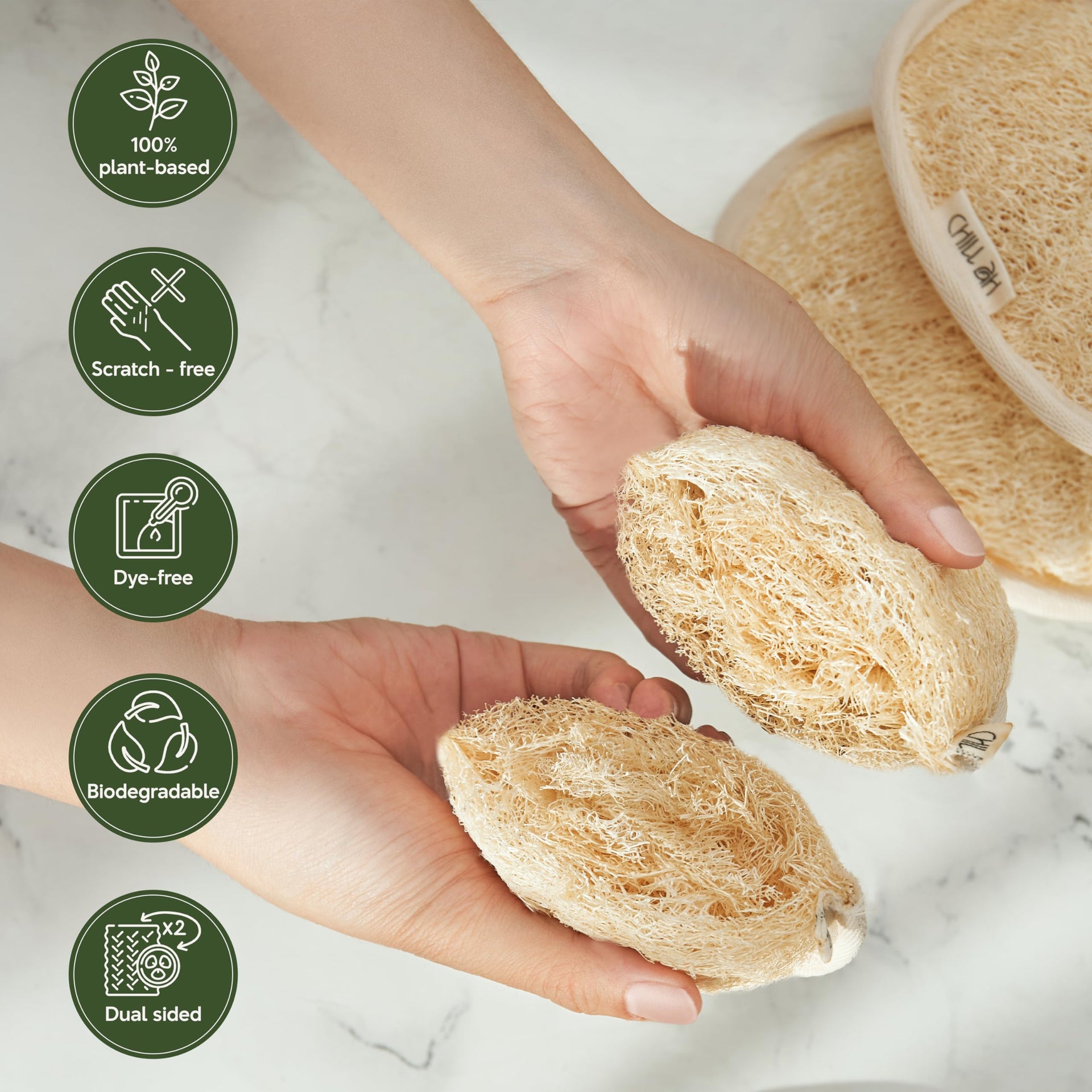 Green Glow All Natural Exfoliator Dual Sided Loofah Bath Sponge Set (2 Count)