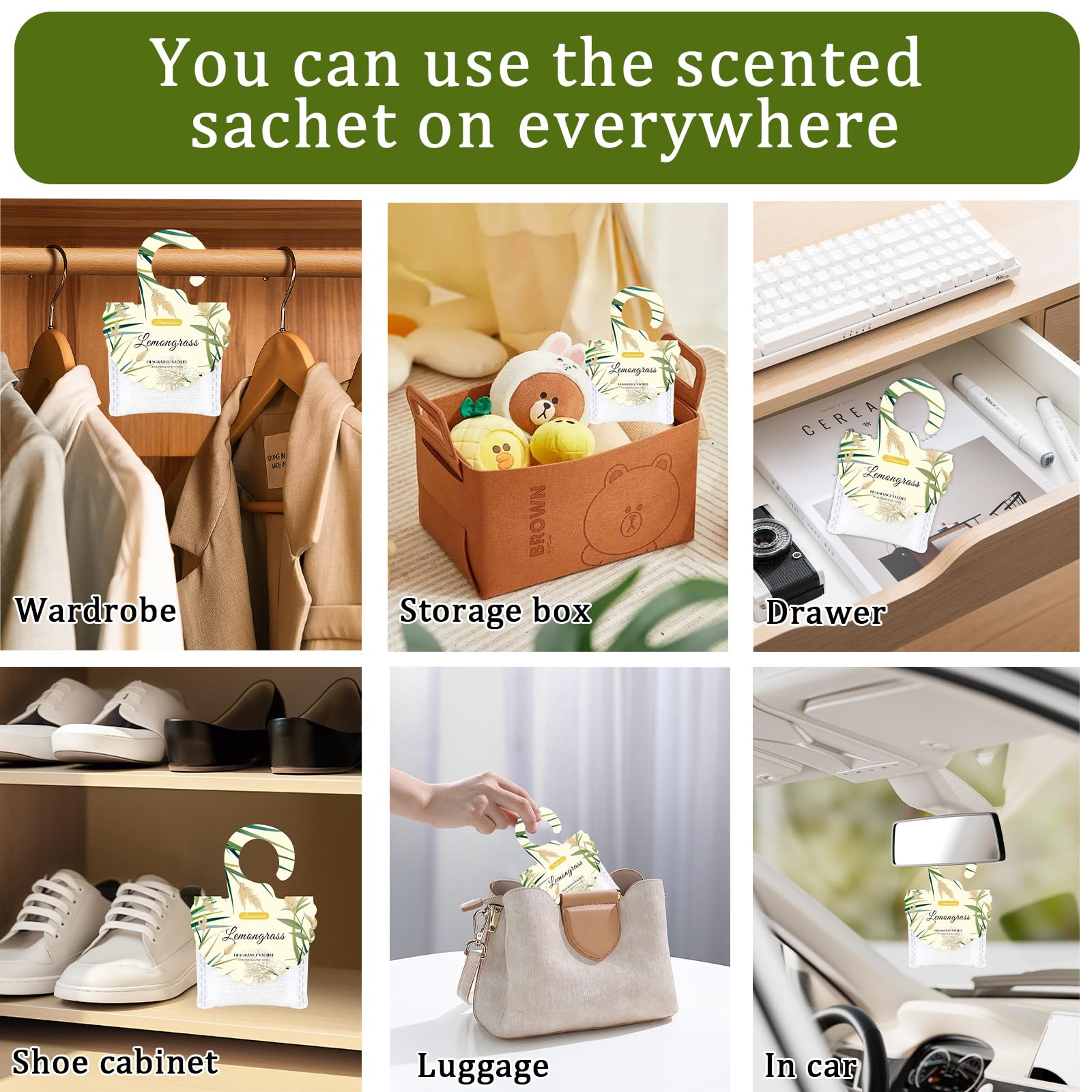 15 Packs Lemongrass Scented Sachets for Drawers and Closets (7.93 Ounce)