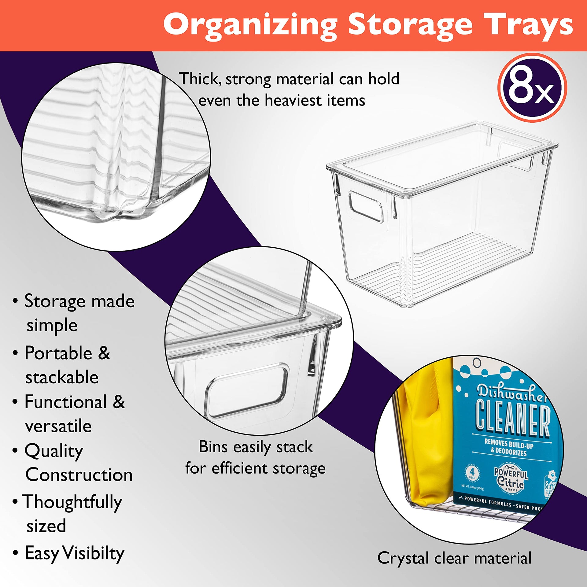 Plastic Storage Bins with Lids for Pantry & Fridge (8 Count)