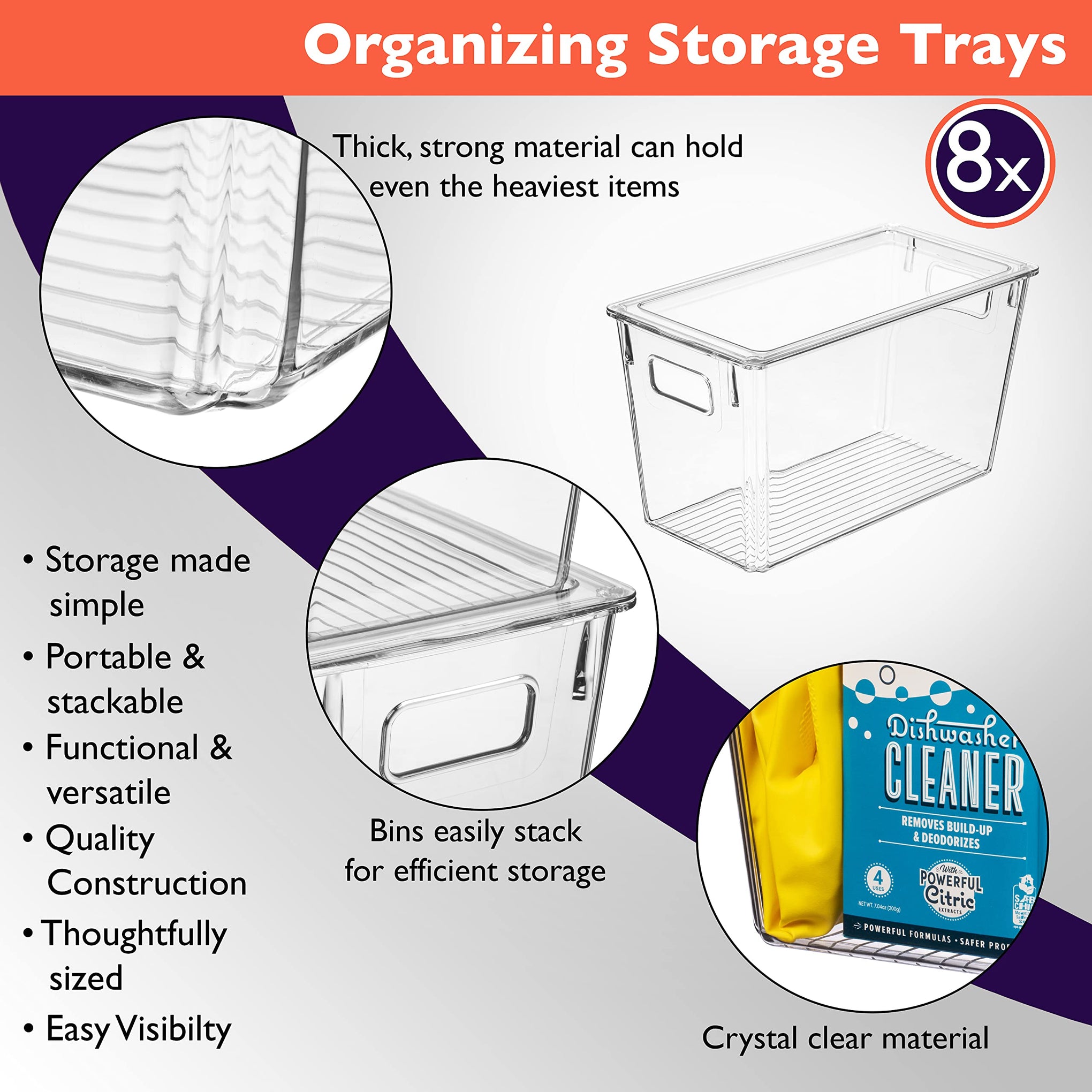 Plastic Storage Bins with Lids for Pantry & Fridge (8 Count)