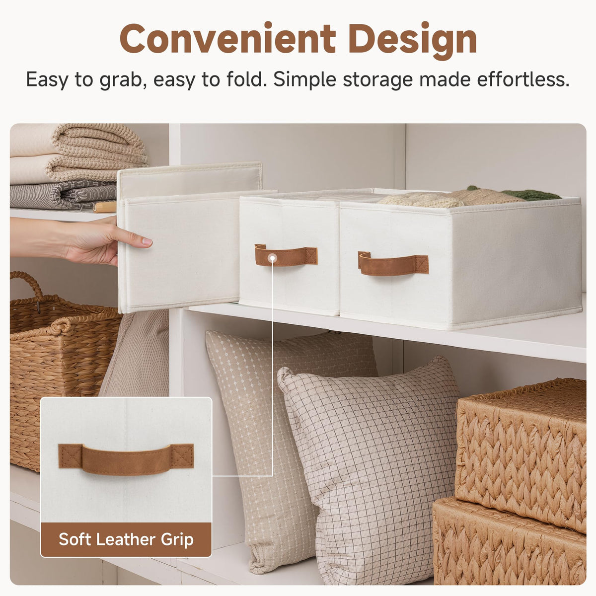 Closet Storage Bins with PU Handles (3 Count)