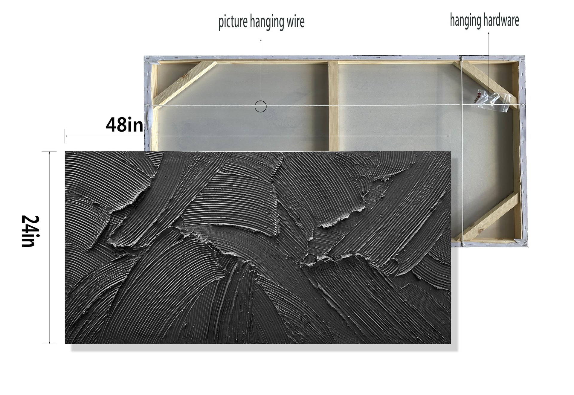 Art Hand painted black minimalist texture oil painting 24x48 inch