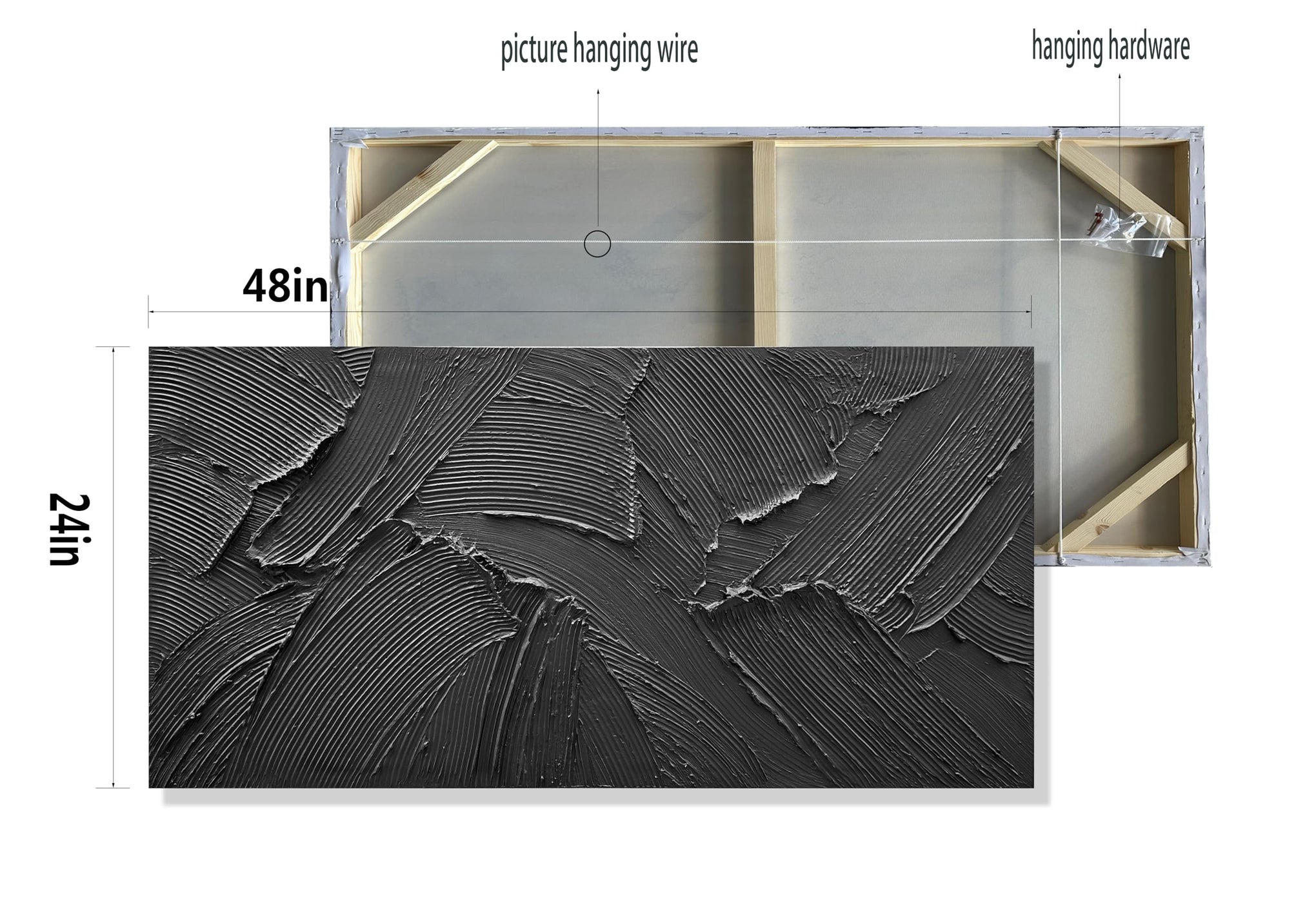 Art Hand painted black minimalist texture oil painting 24x48 inch