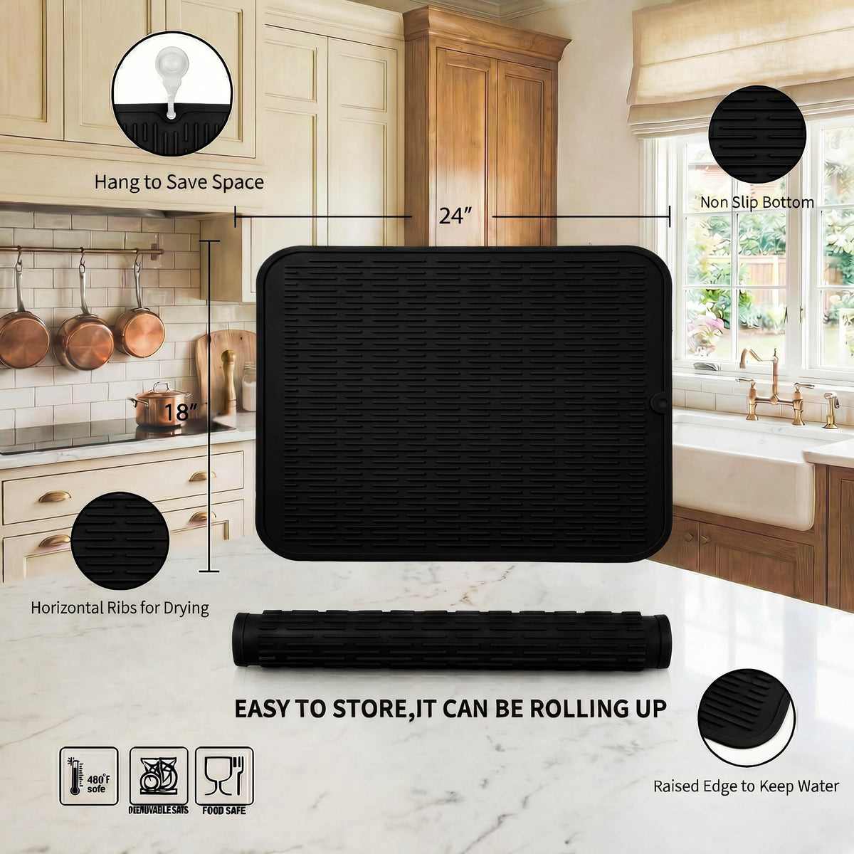 Silicone Dish Drying Mat for Multiple Usage