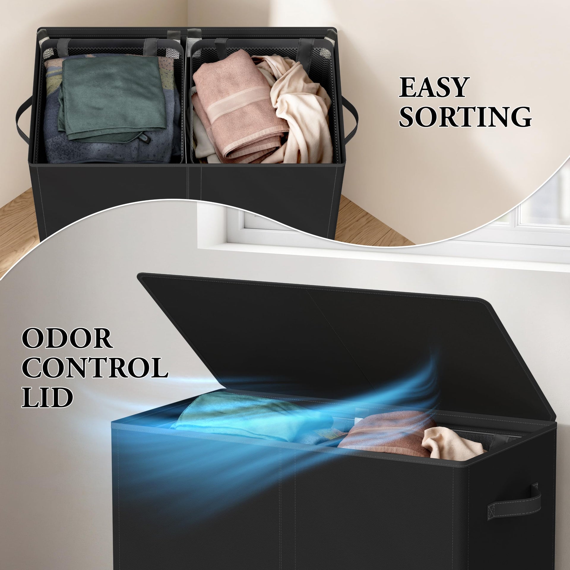 Double Laundry Hamper with Lid & Removable Bags