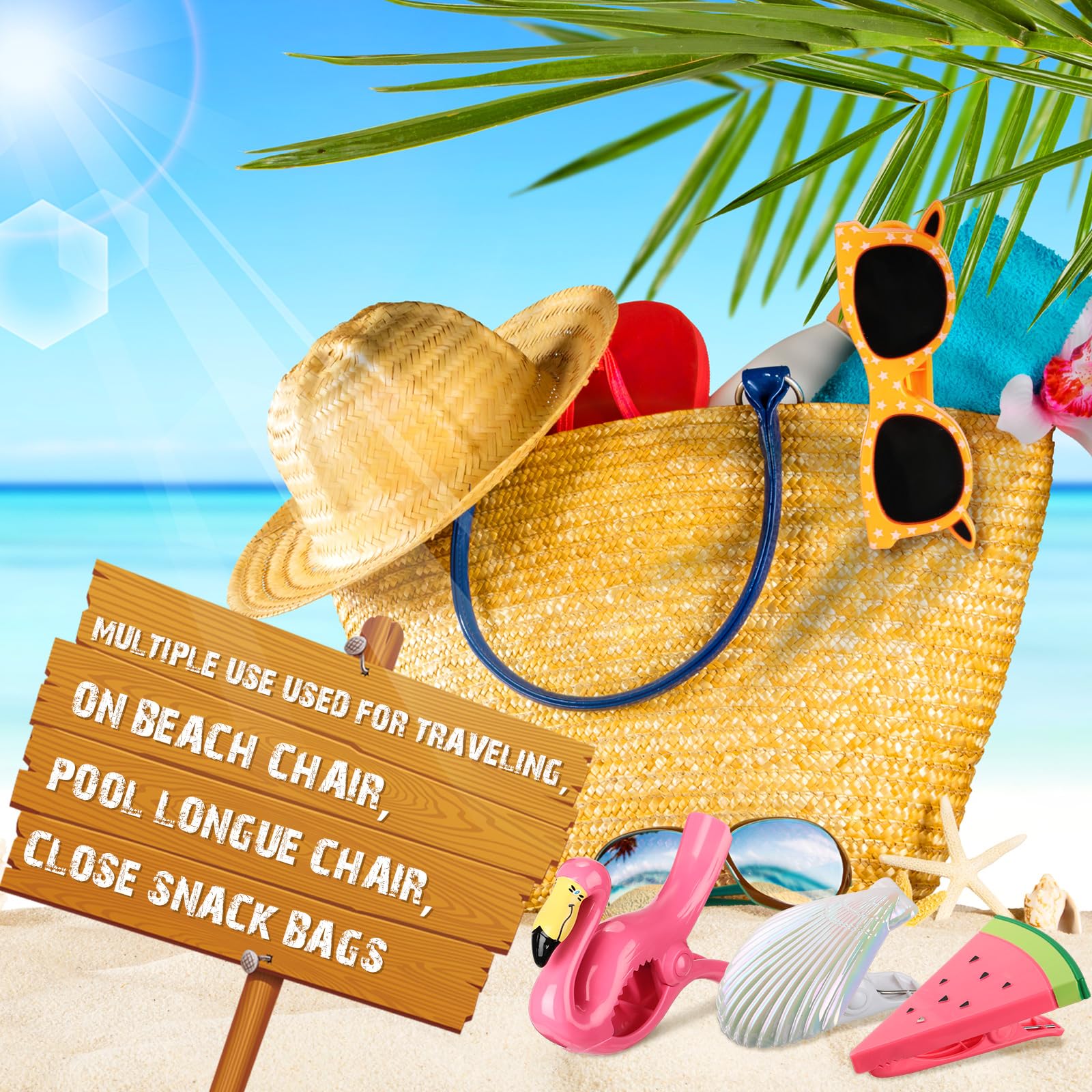 16 Pcs Beach Towel Clips for Beach Chairs Cute Towel Holder Cruise Clothes Pins for Lounge Chair Patio Pool (16 Count)