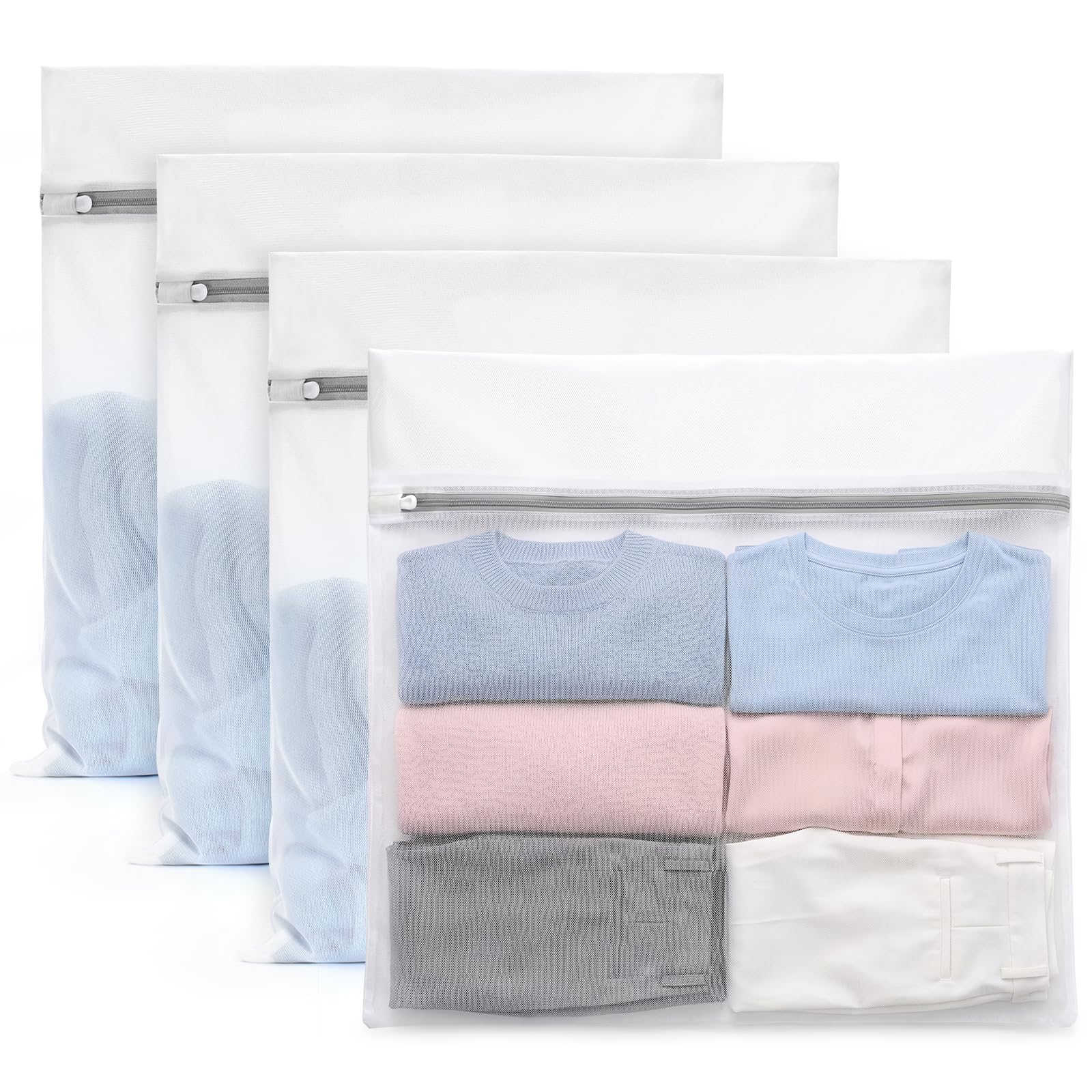 4Pcs Durable Fine Mesh Laundry Bags for Delicates 24 x 24 Inches (4 Count)