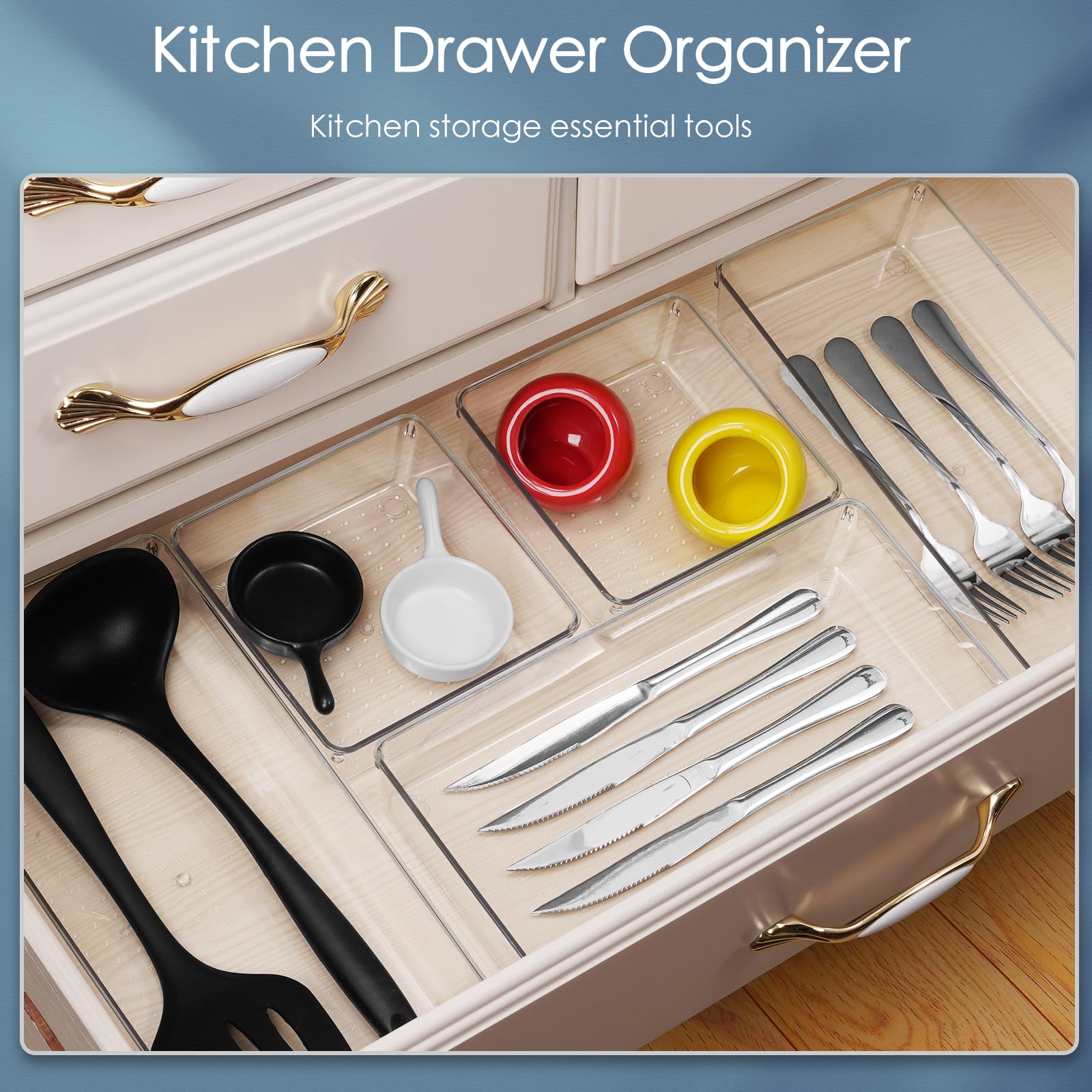 12 Pack Large Clear Plastic Drawer Organizer Set (12 Count)