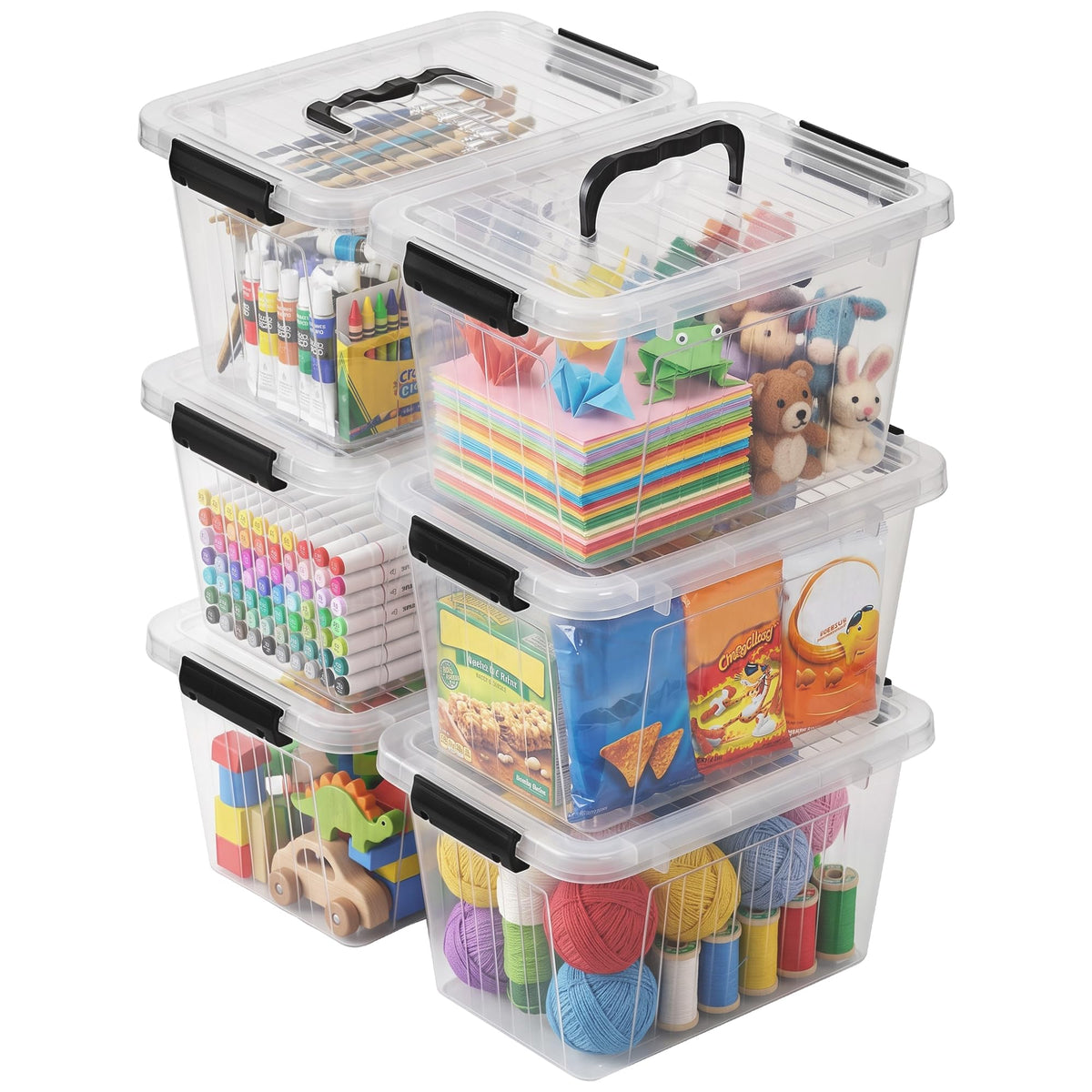 7 Qt Clear Plastic Storage Bins with Lids and Handle Small 6 Pack (6.67 Count)