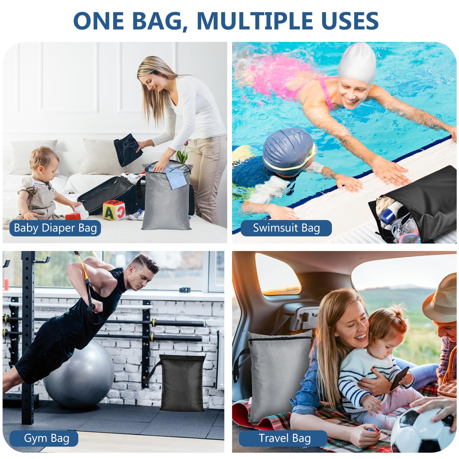2PCS Waterproof Bag for Swimsuit 12x16 inch Wet Dry Bags With Portable Handle & Zipper Reusable Travel Wet Clothes Gym Bag Storage for Beach Drying Do Not Exceed 176℉ Black&Grey (2 Count)