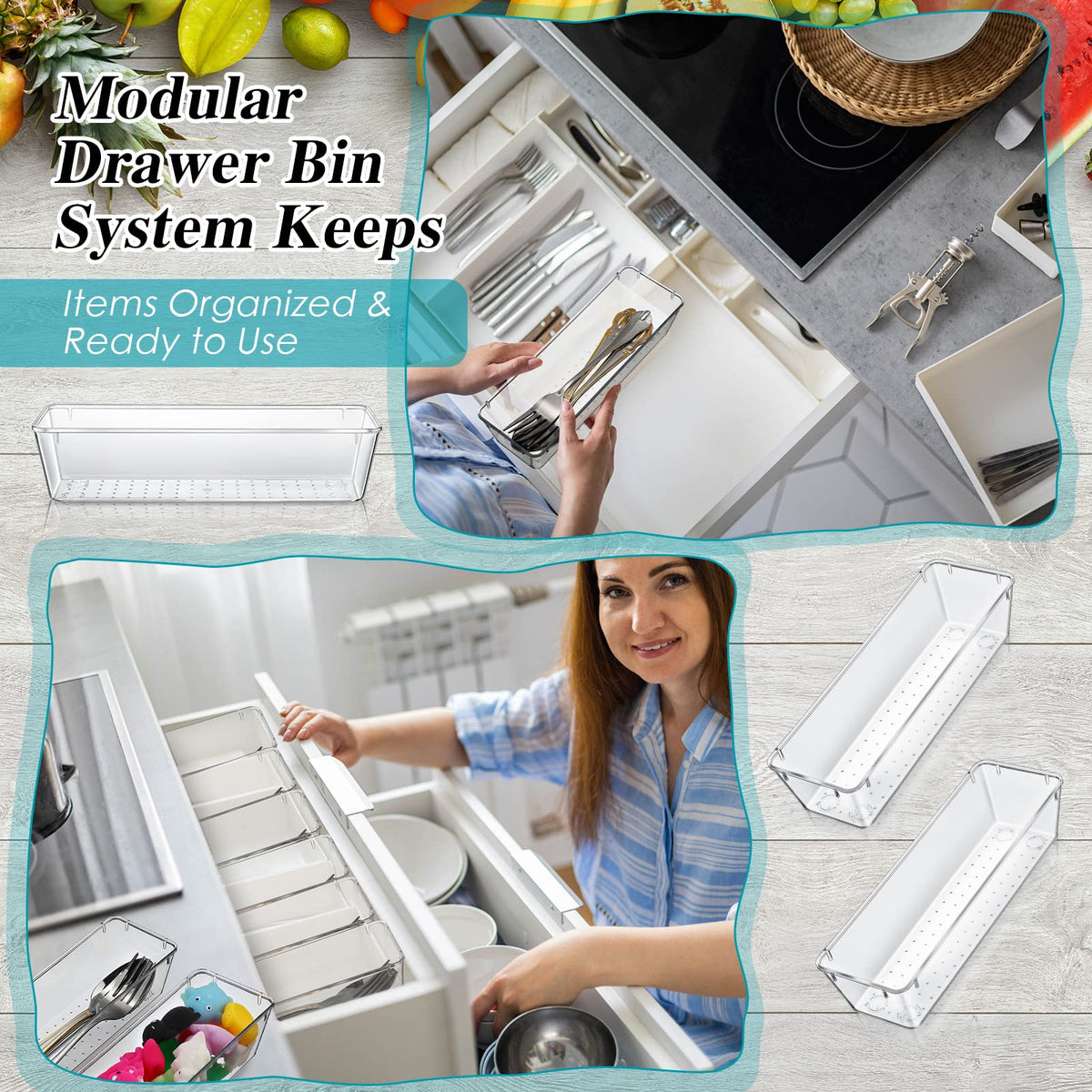 12 Pcs Clear Drawer Organizer 9 x 3 x 2 Inches Plastic Rectangle Trays Makeup Vanity Storage Bins and Kitchen Drawers Dividers for Office Desk Silverware Kitchen Utensils (12 Count)