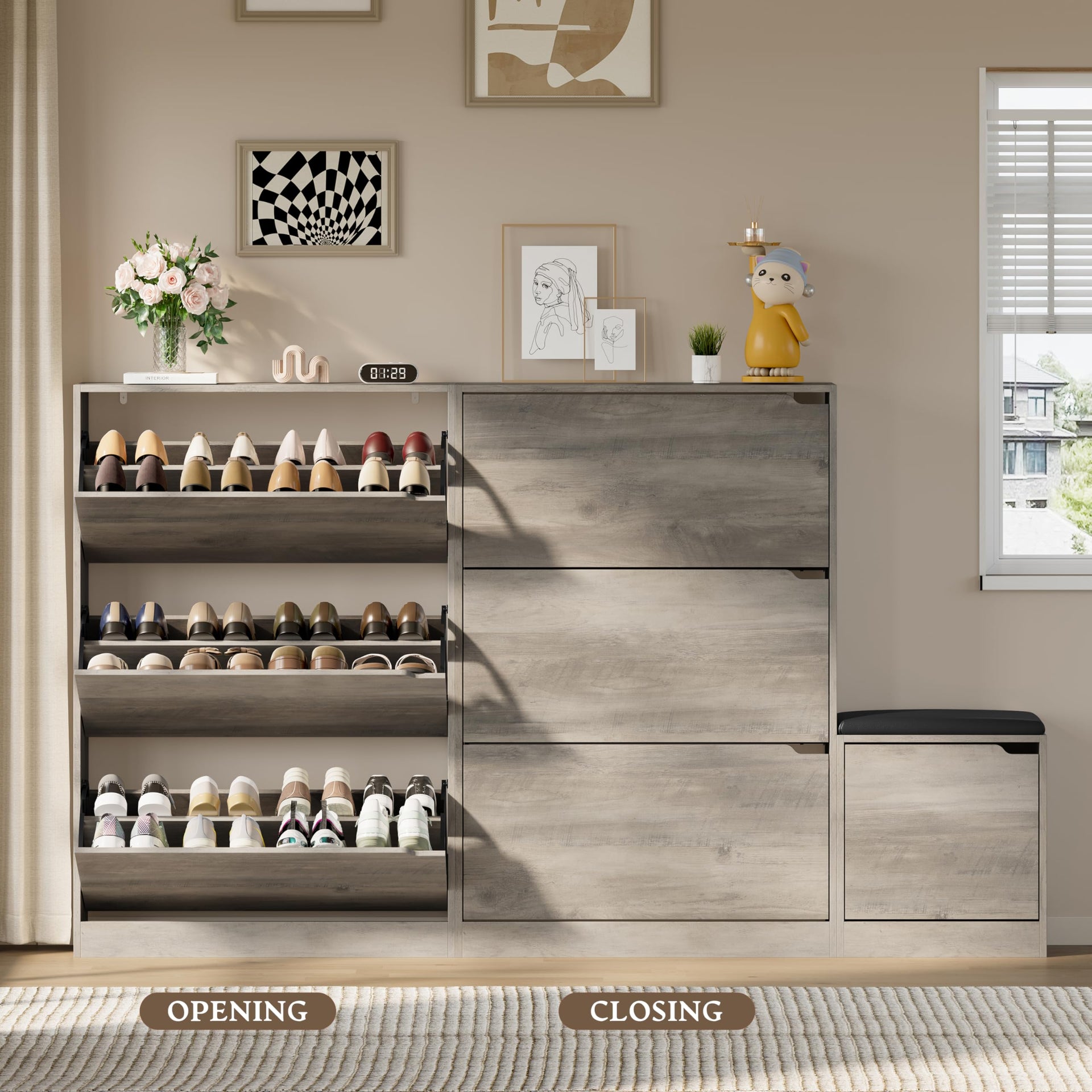 Shoe Cabinet with Bench and 3 Flip Drawers