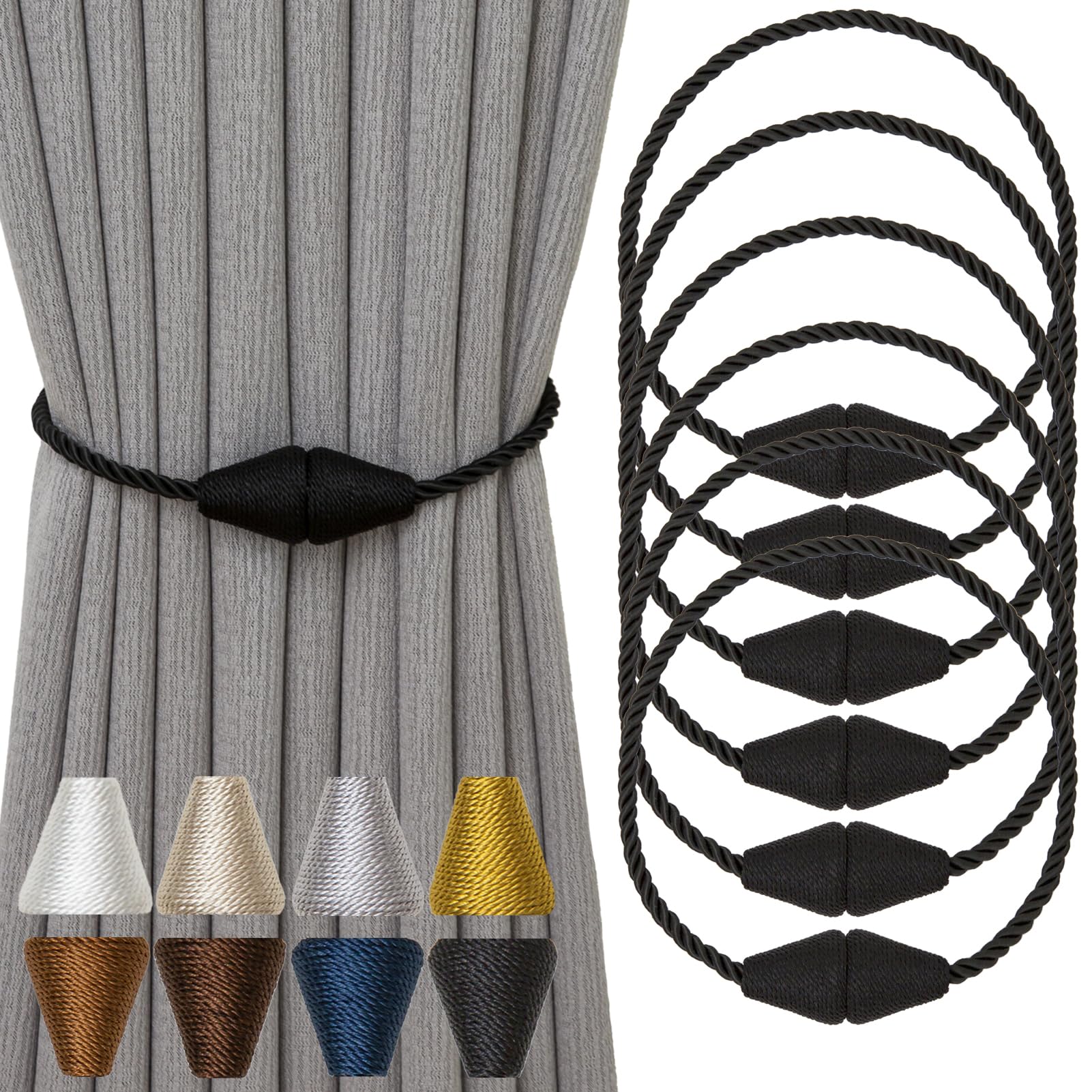Magnetic Curtain Tiebacks 6 Pack Outdoor Rope Curtain Tie Backs Decorative Window Treatment Holdbacks for Home Decorative Curtain (6 Count)