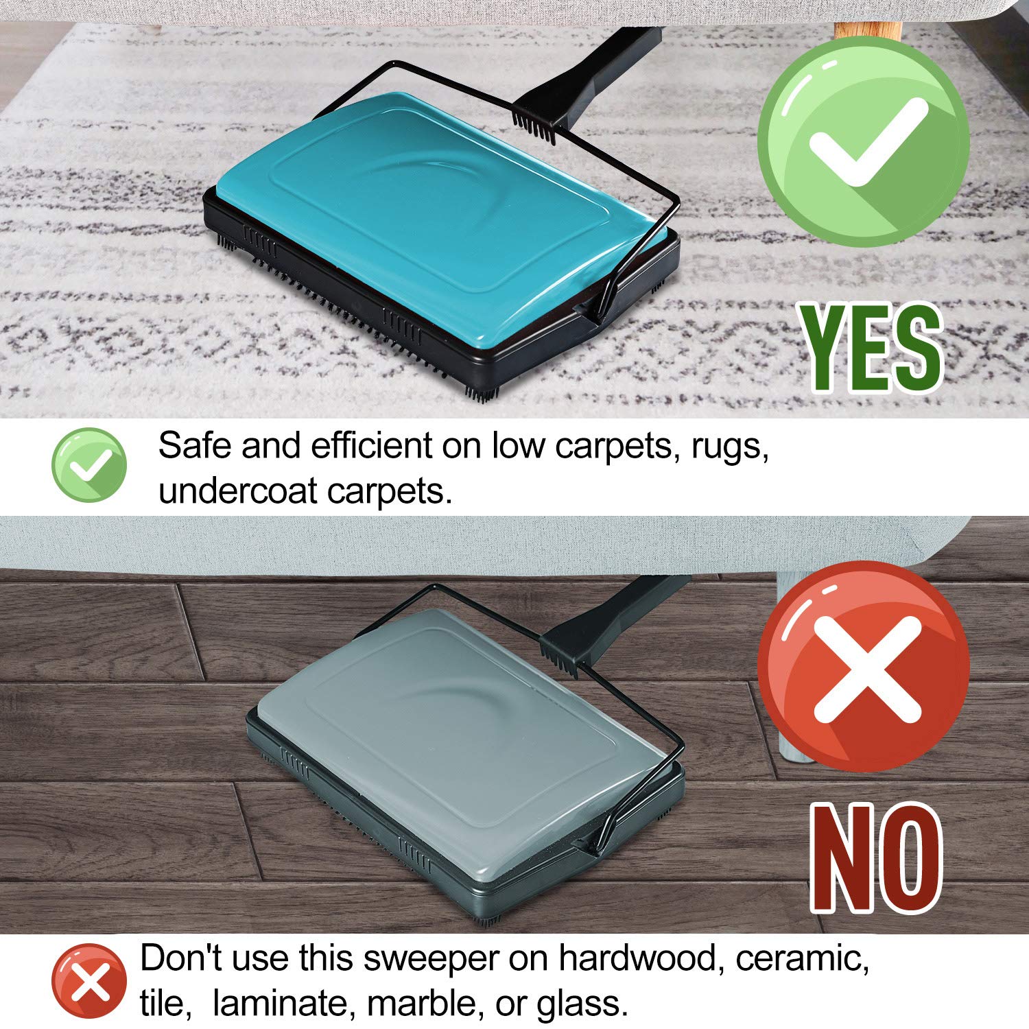 Carpet Sweeper Cleaner Manual Household Sweeper Lightweight Blue