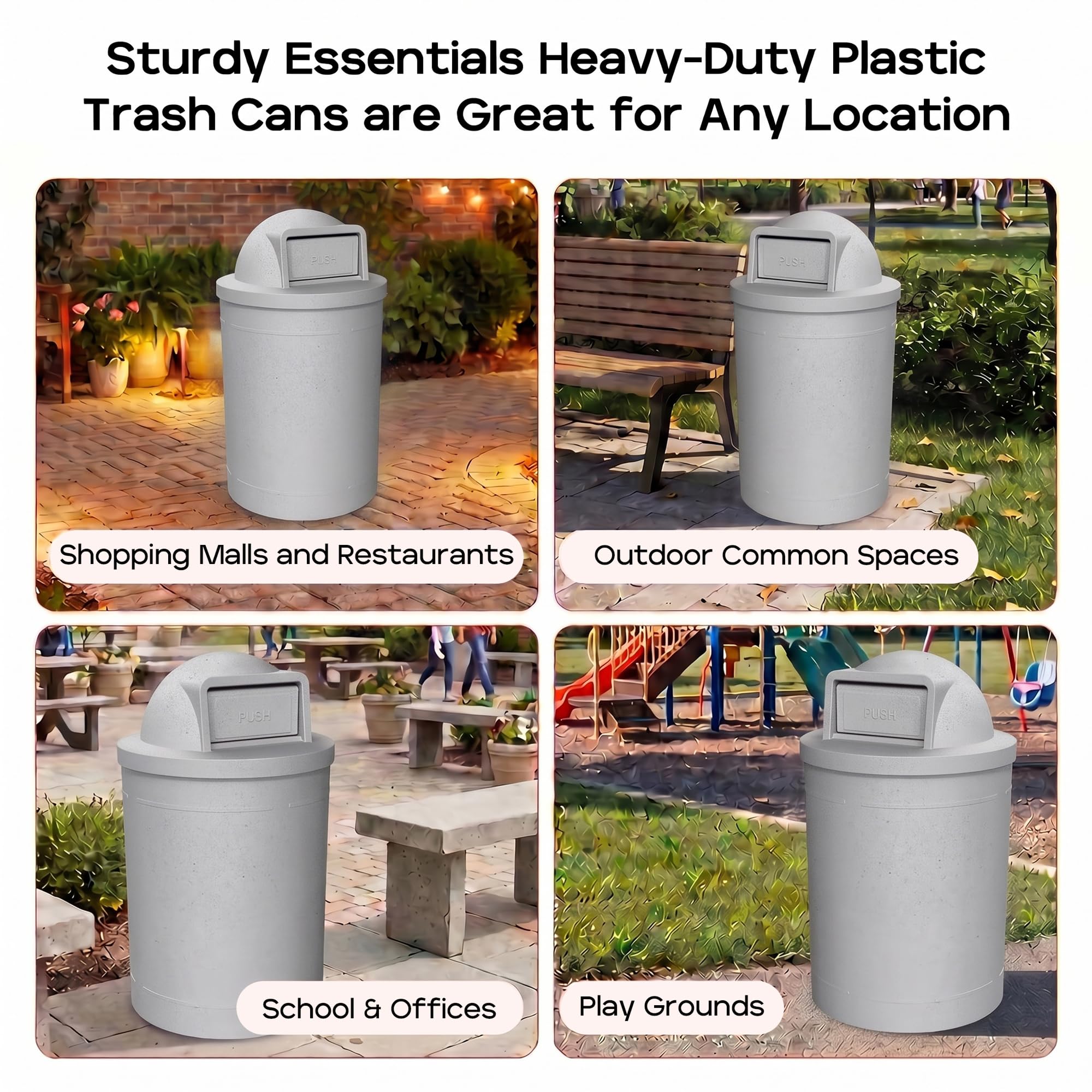 Campus Collection 55 Gallon Plastic Commercial Garbage Can with Push Lid