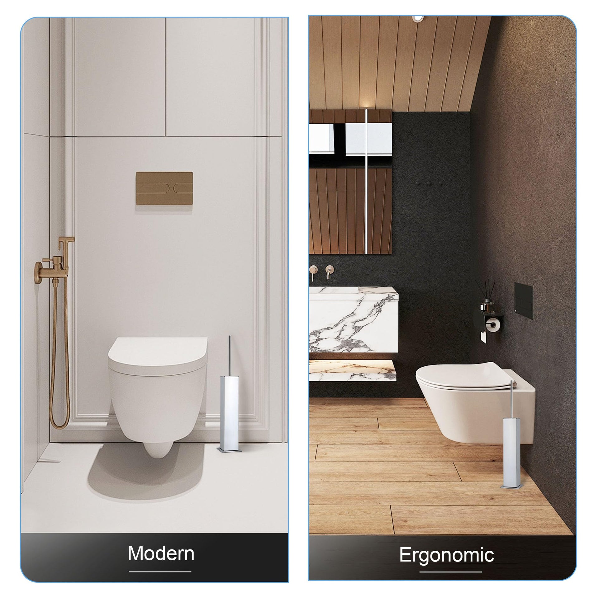 Toilet Brush and Holder Set Chrome Stainless Steel 304 Square Freestanding Toilet Brush for Bathroom