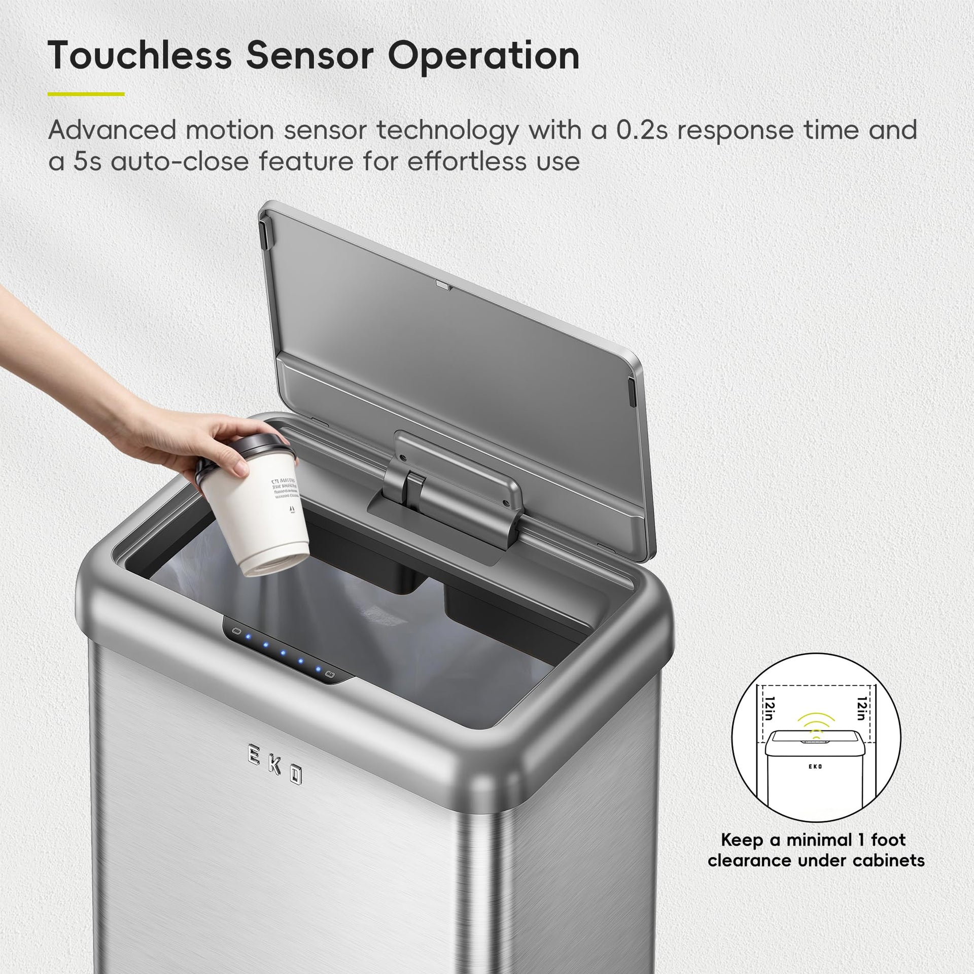 Vintage 50L 13.2 Gallon Motion Sensor Trash Can