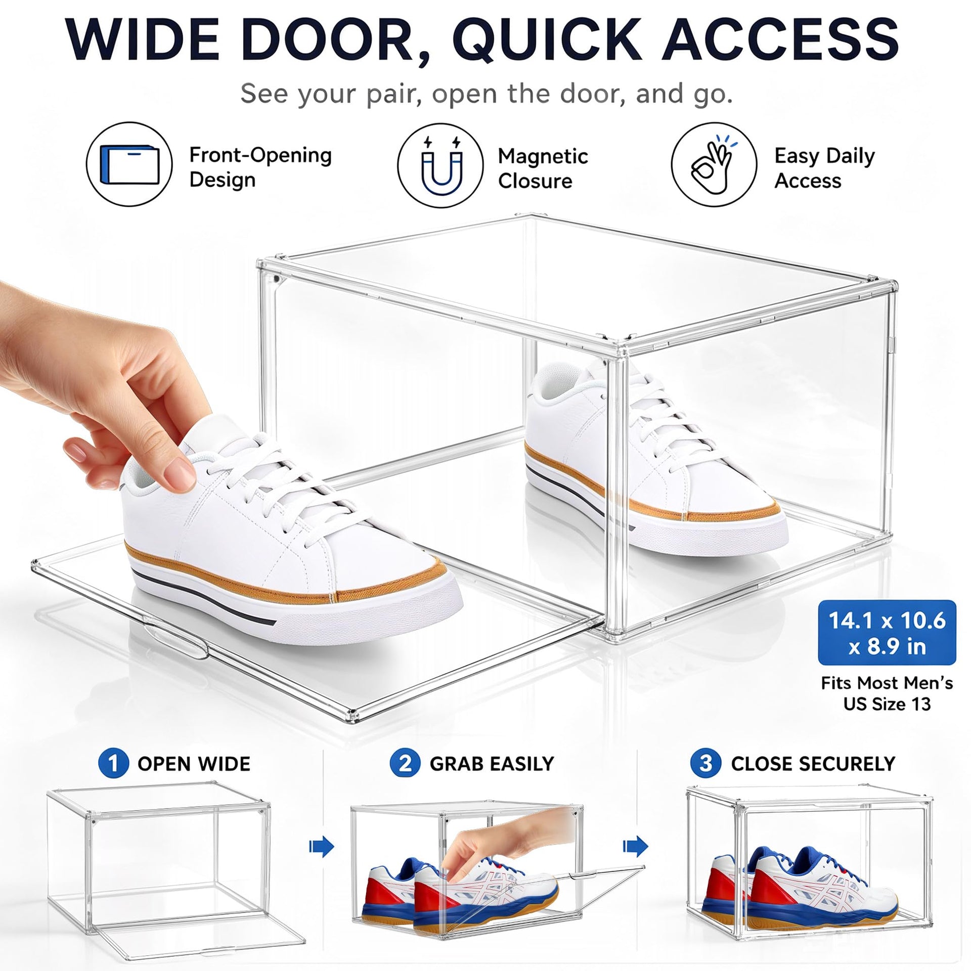 12 Pack Clear Acrylic Shoe Sneaker Boxes Fits Size 13 (12 Count)
