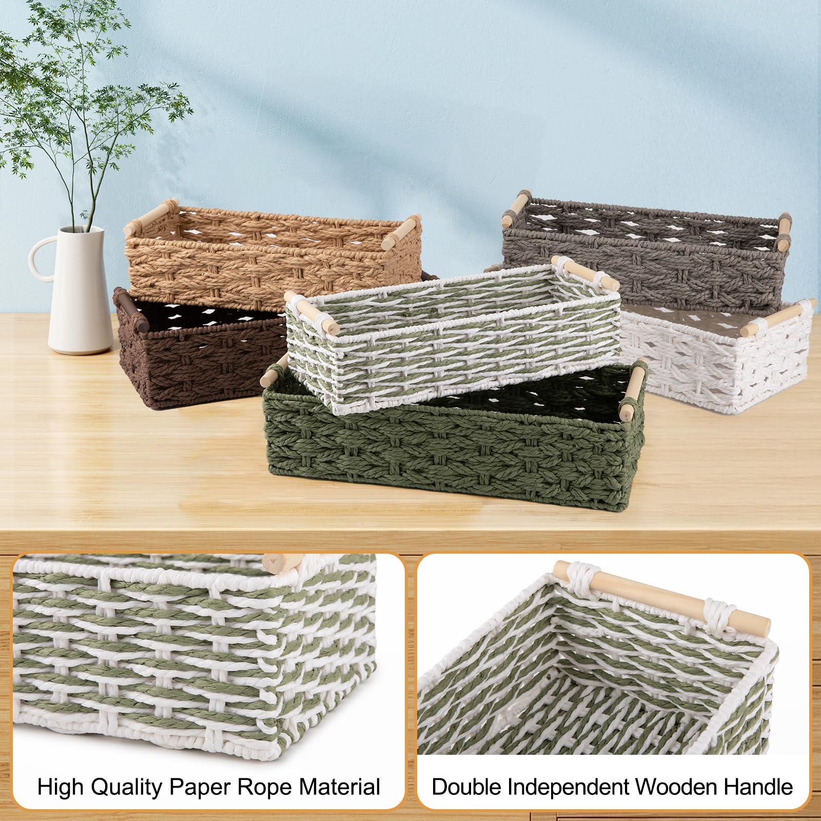 Toilet Paper Baskets Handmade Paper Rope Decorative Wicker Storage Tank Shelf Cabinet Organizer for Bathroom Home (2 Count)