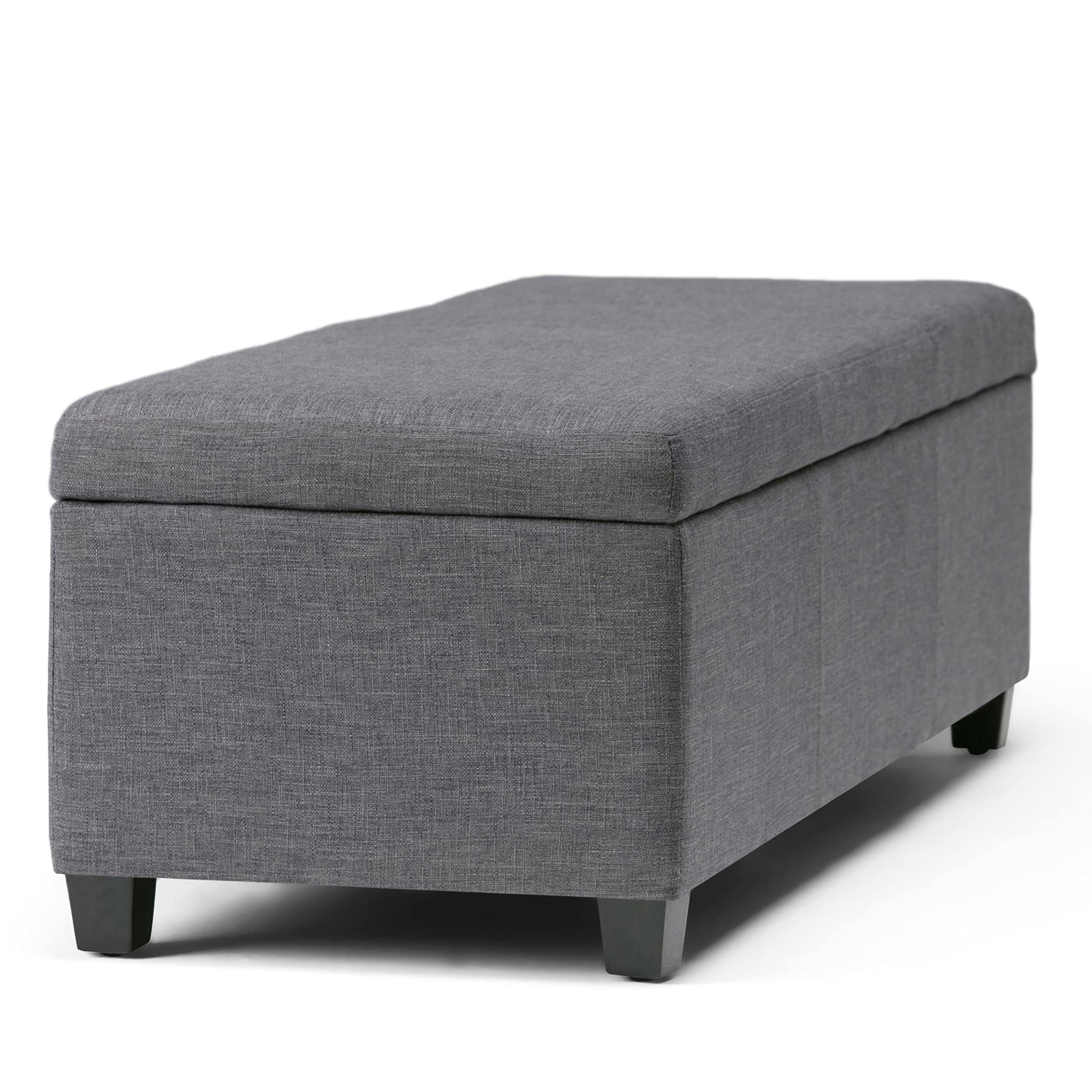 Avalon 48" Wide Linen Look Fabric Storage Ottoman in Slate Grey