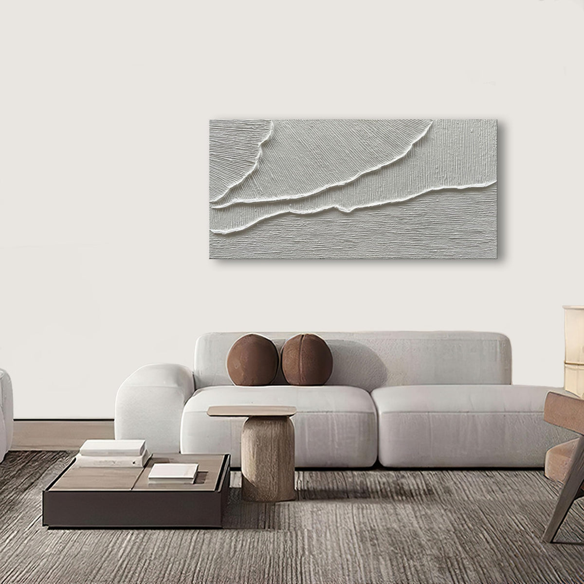 Thick Texture White Abstract Oil Painting Thick Texture Texture Beach Wave Landscape Painting Family Wall Art Deco Oil Painting 24X48 Inches