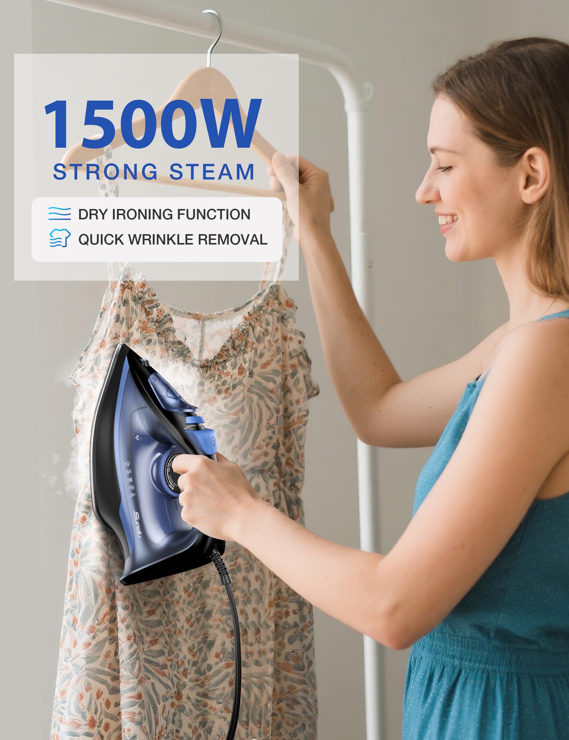 1500W Steam Iron with Ceramic Soleplate & Auto