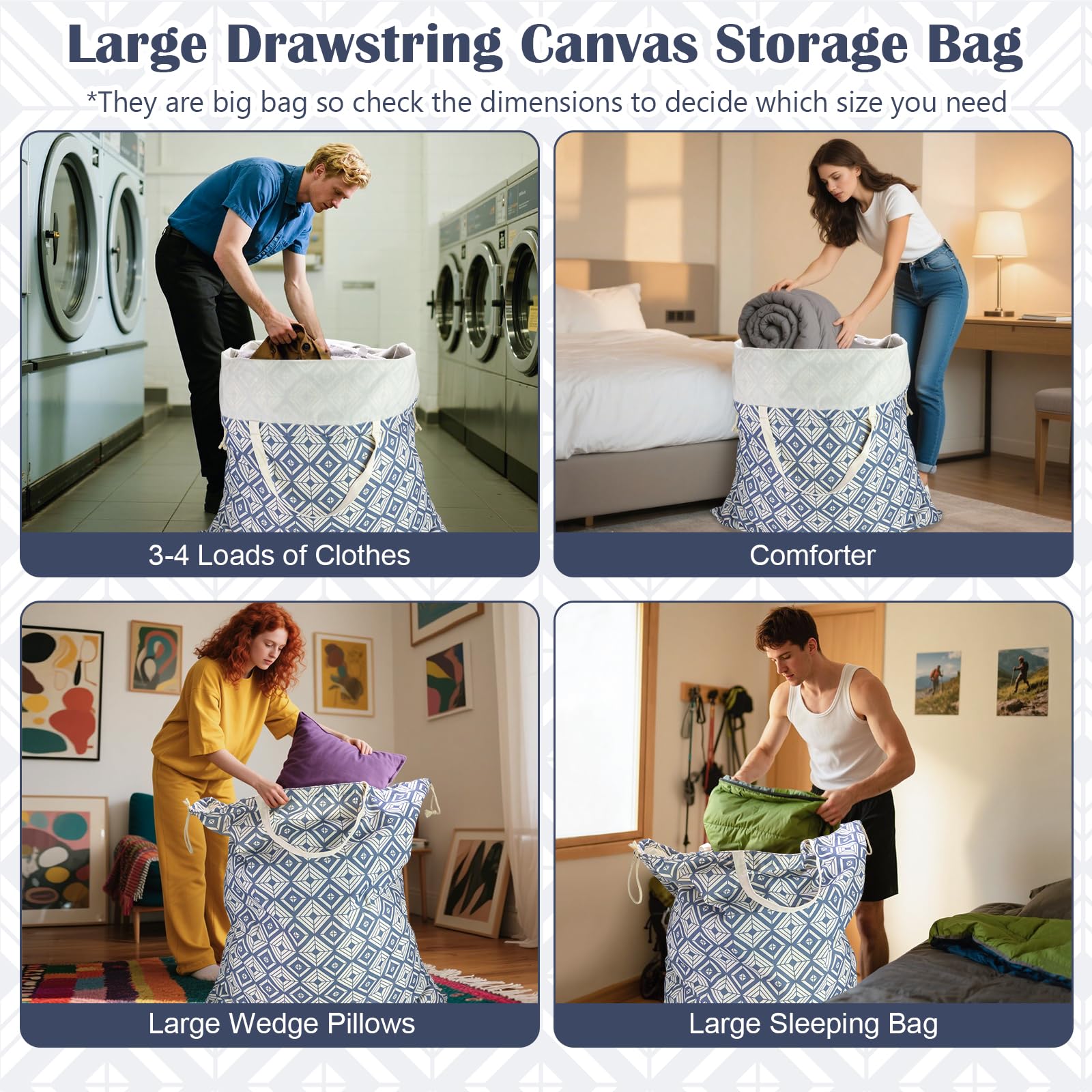 Canvas Laundry Bag with Handles & Drawstring