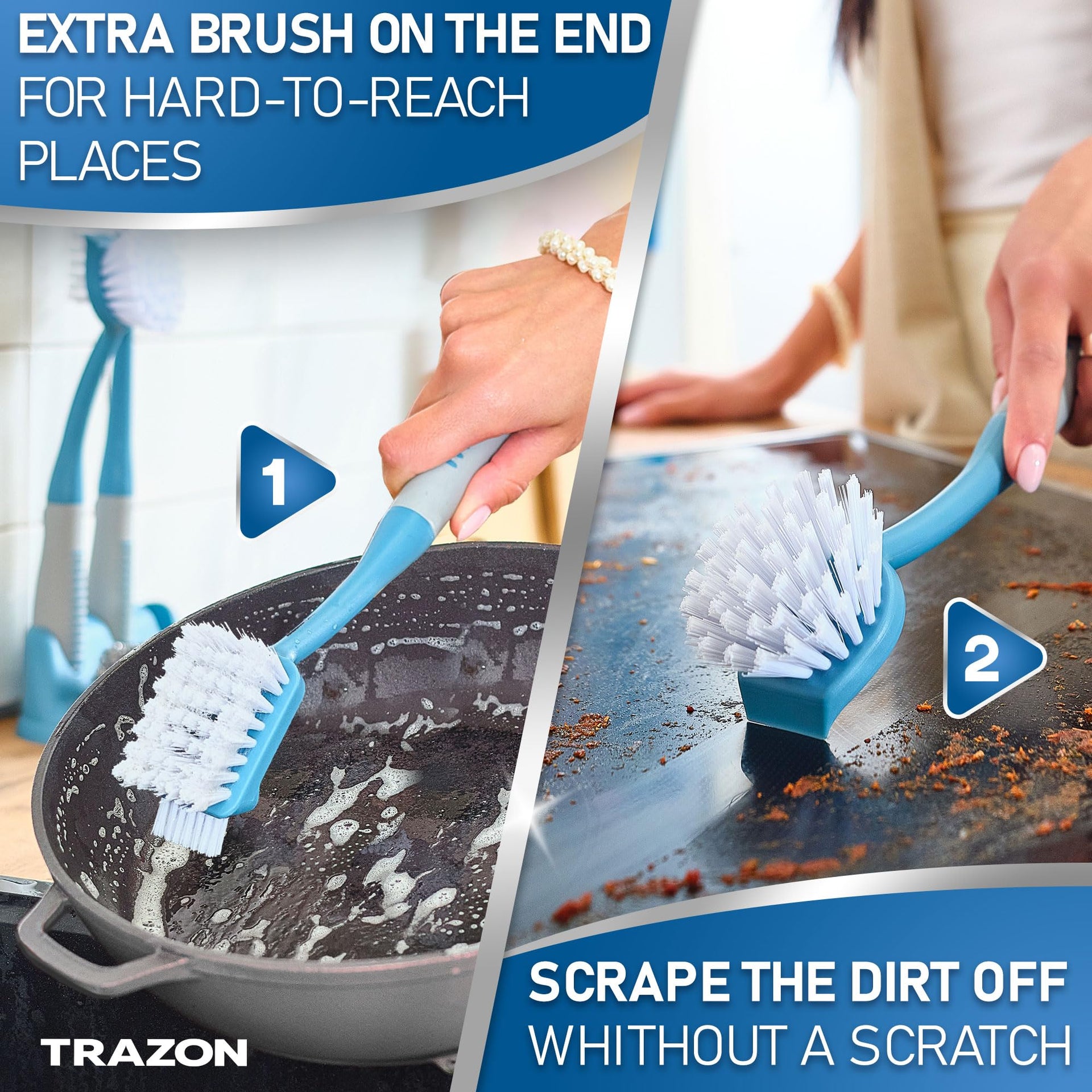 Dish Brush Set of 5 with Convenient Holder (3 Count)