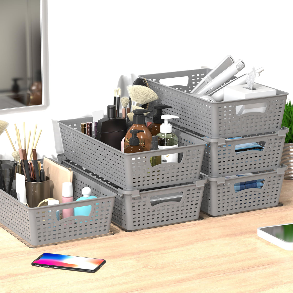 Stackable Plastic Woven Basket Organizer (28 Count)