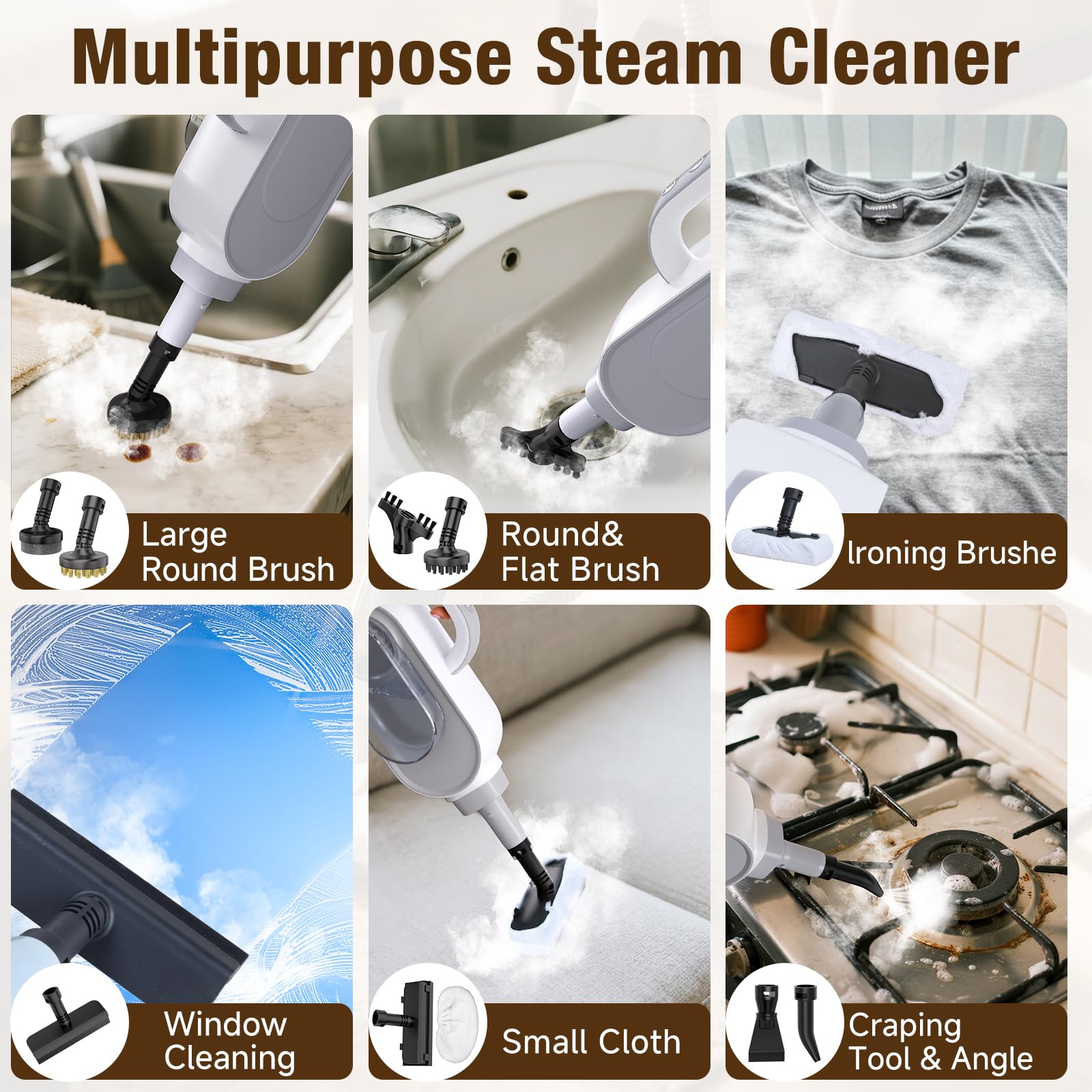 13-in-1 Steam Mop, Powerful Handheld Steam Cleaner with 13 Accessories
