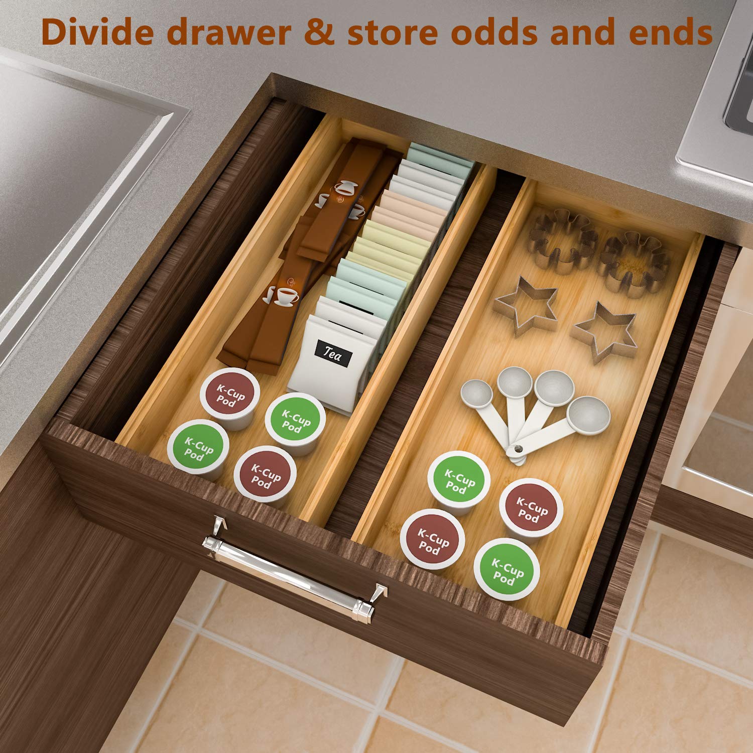 Bamboo Kitchen Drawer Organizer 15"x 6" (2 Count)