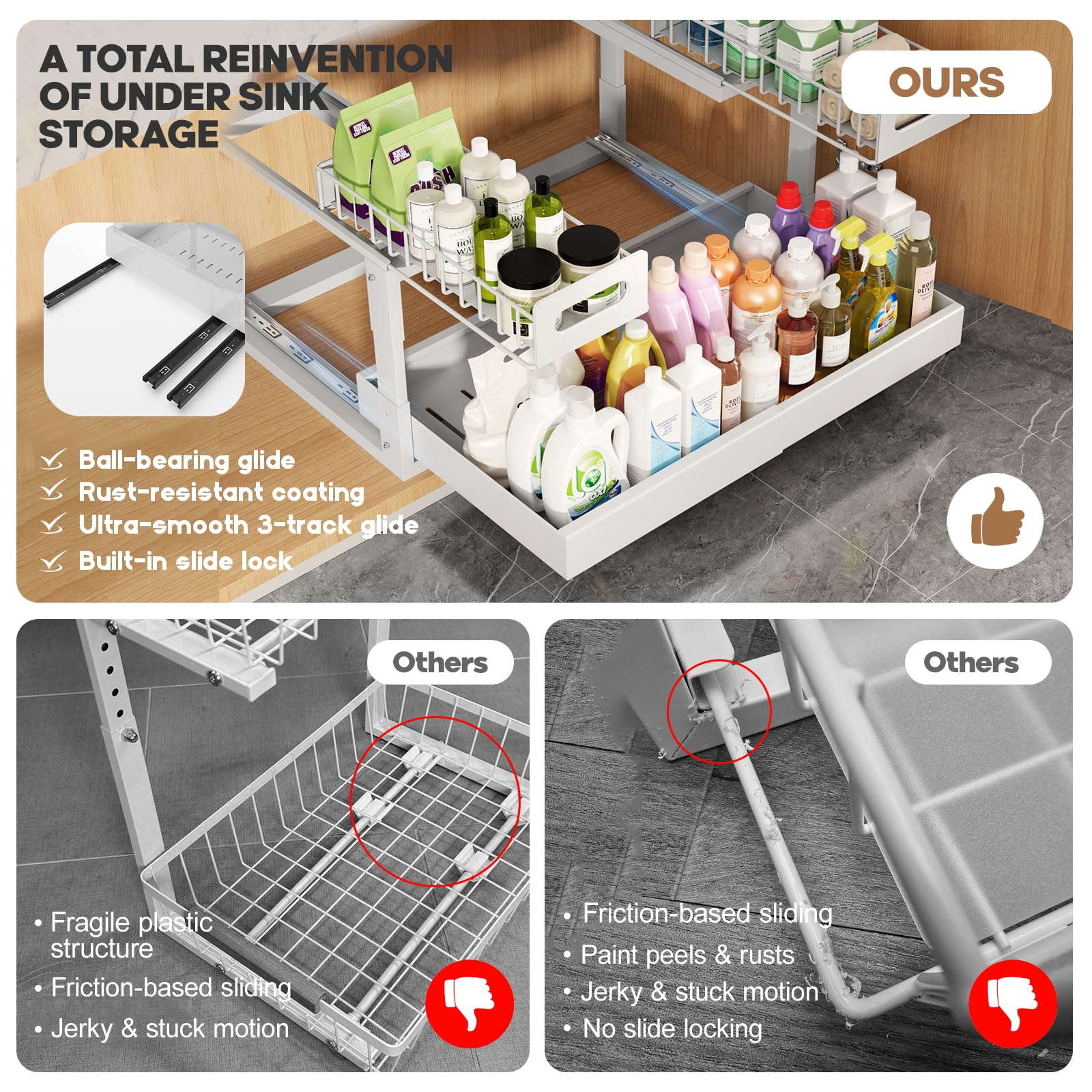1 Pack Expandable Under Sink Organizers Storage With Upgrade Ball