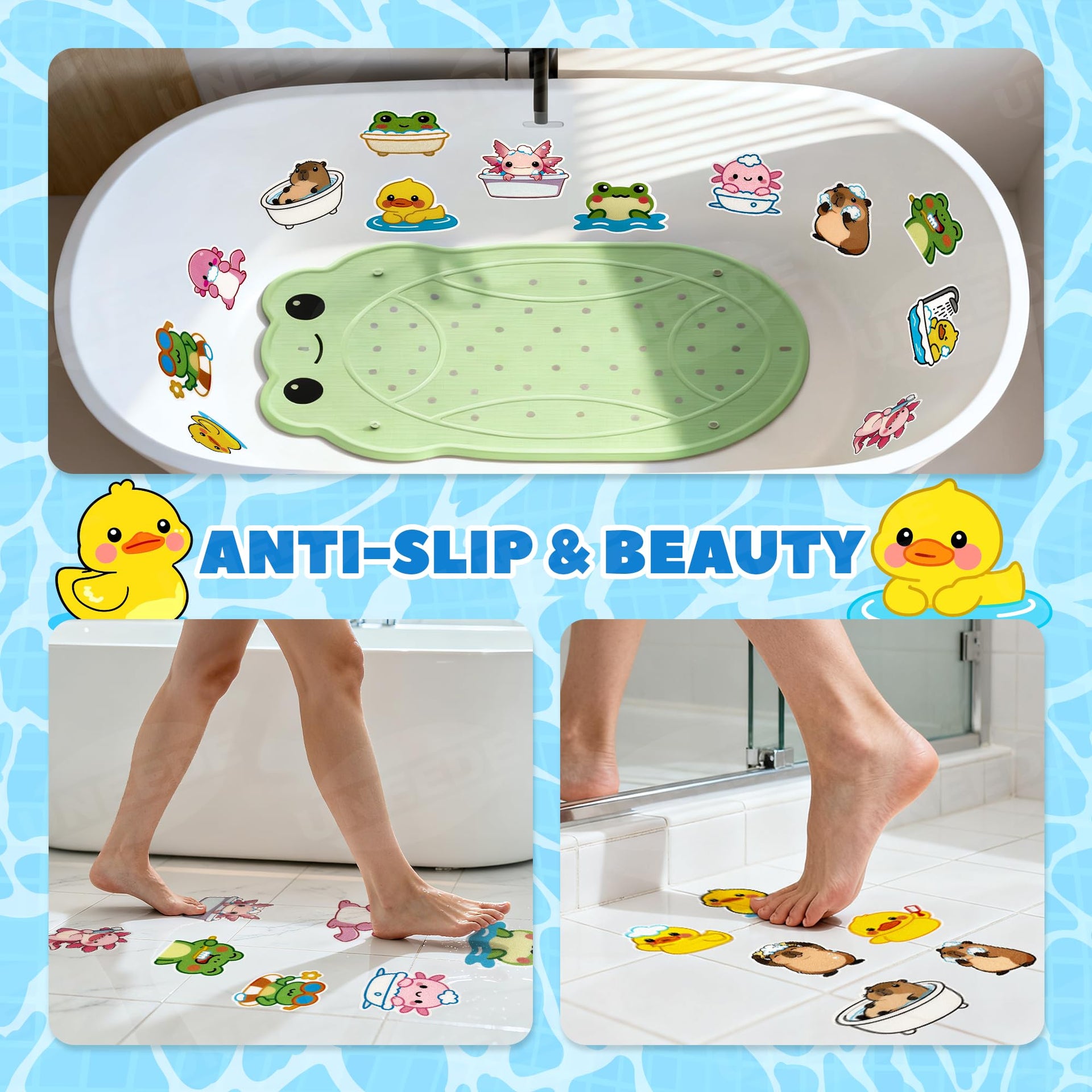 Kids Bathtub Mat Non Slip with 17PCS Bathtub Stickers for Toddlers