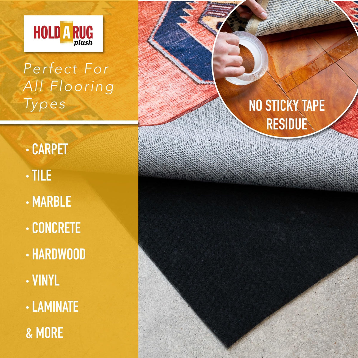 Hold-a-Rug Plush 2' x 4' Nonskid, Nonslip Rug Pad, Reversible Gripper, ¼ Thick, Safe for All Floors and Carpet, Keep Area Rugs Secure (8 Sq Ft)