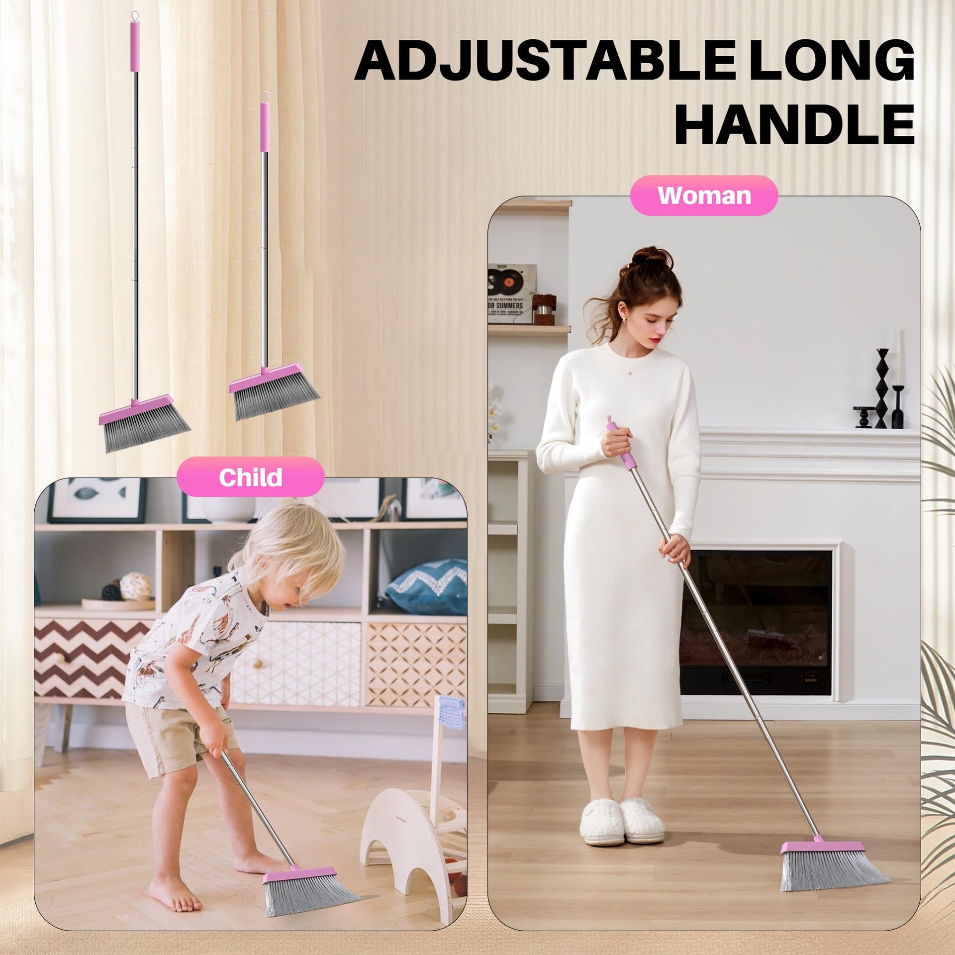 Pink Broom and Dustpan Set