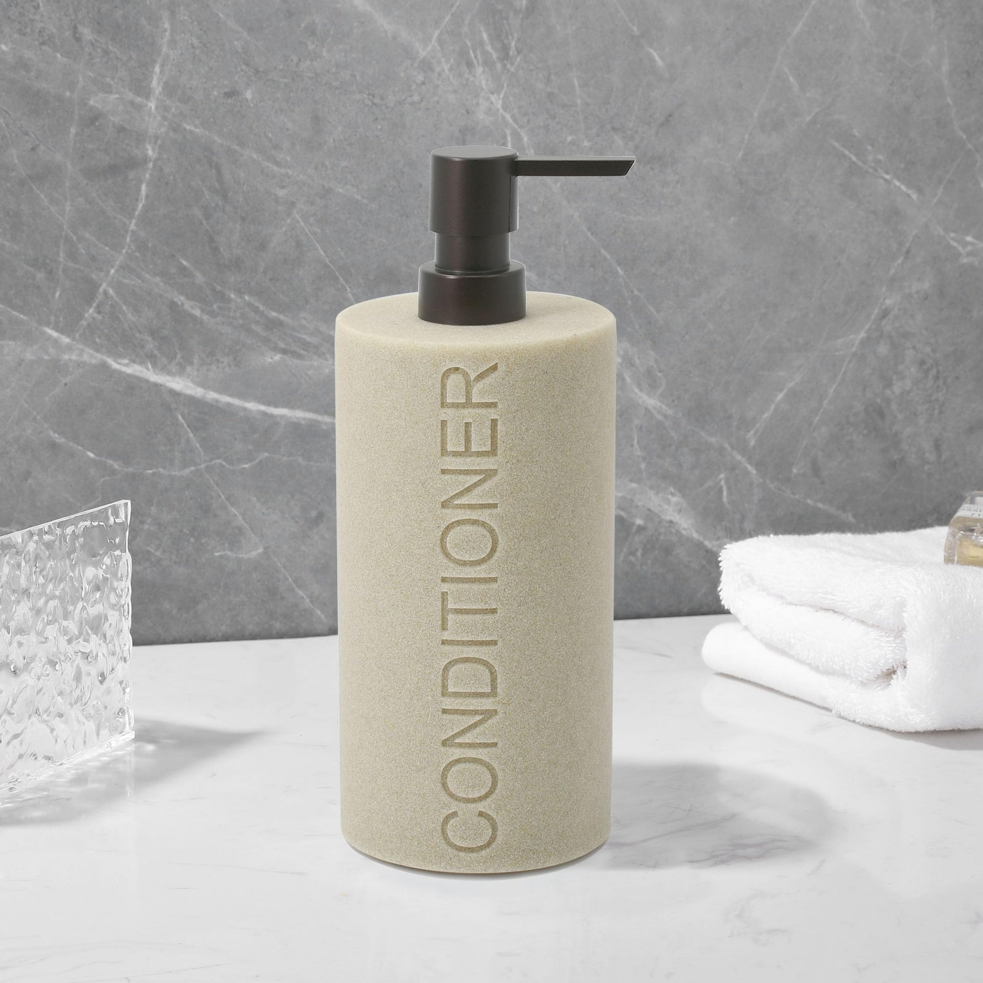 Resin Tan Sandstone Conditioner Engraved Bottle Refillable Pump Dispenser