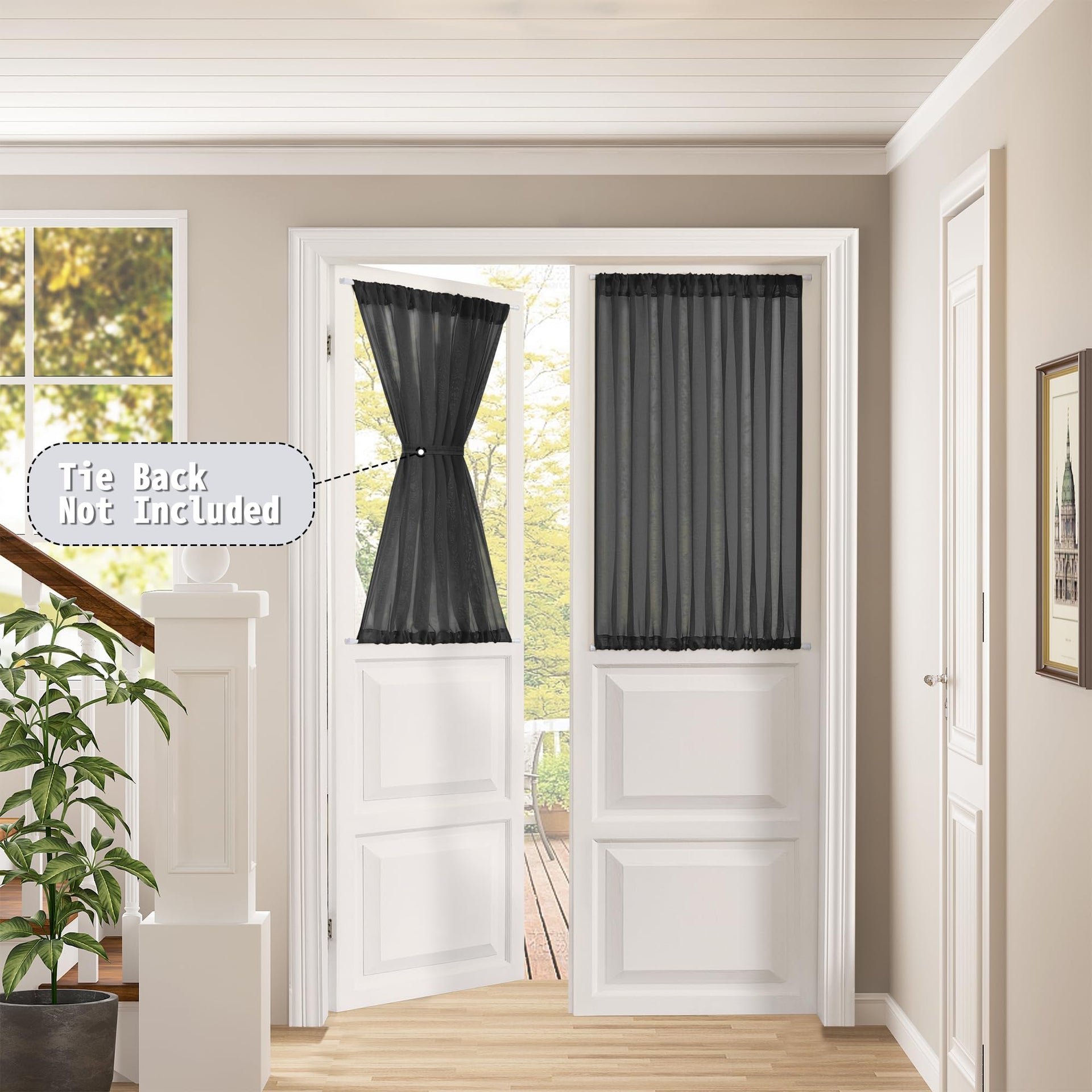Short Sheer Door Curtains Closet Linen Textured Curtains Sheer Doorway Light Filtering Voile Patio Glass Door Rod Pocket Curtain French Doors
