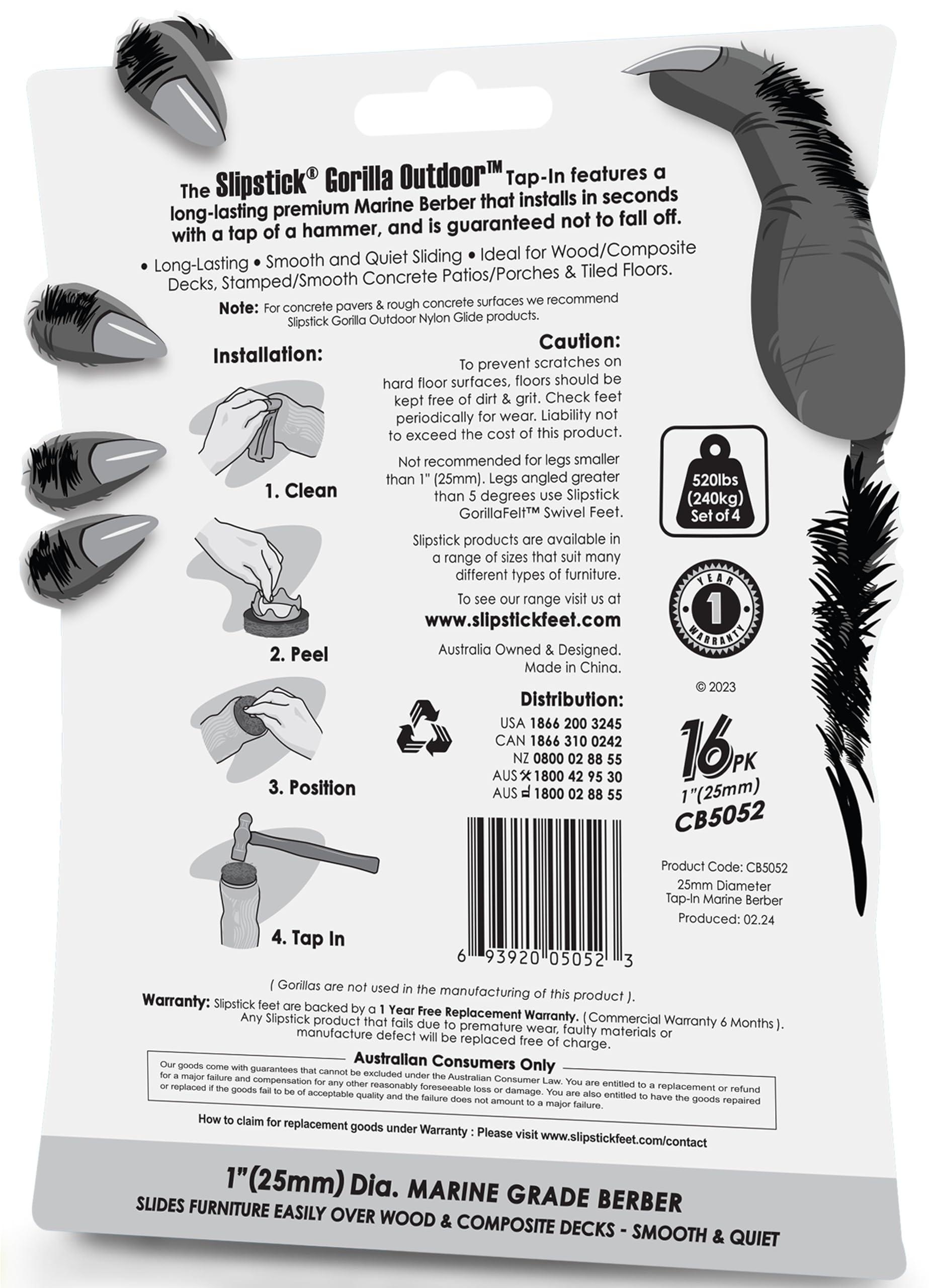 GorillaOutdoor 1 inch Round Furniture Feet Floor Protectors (16 Count)