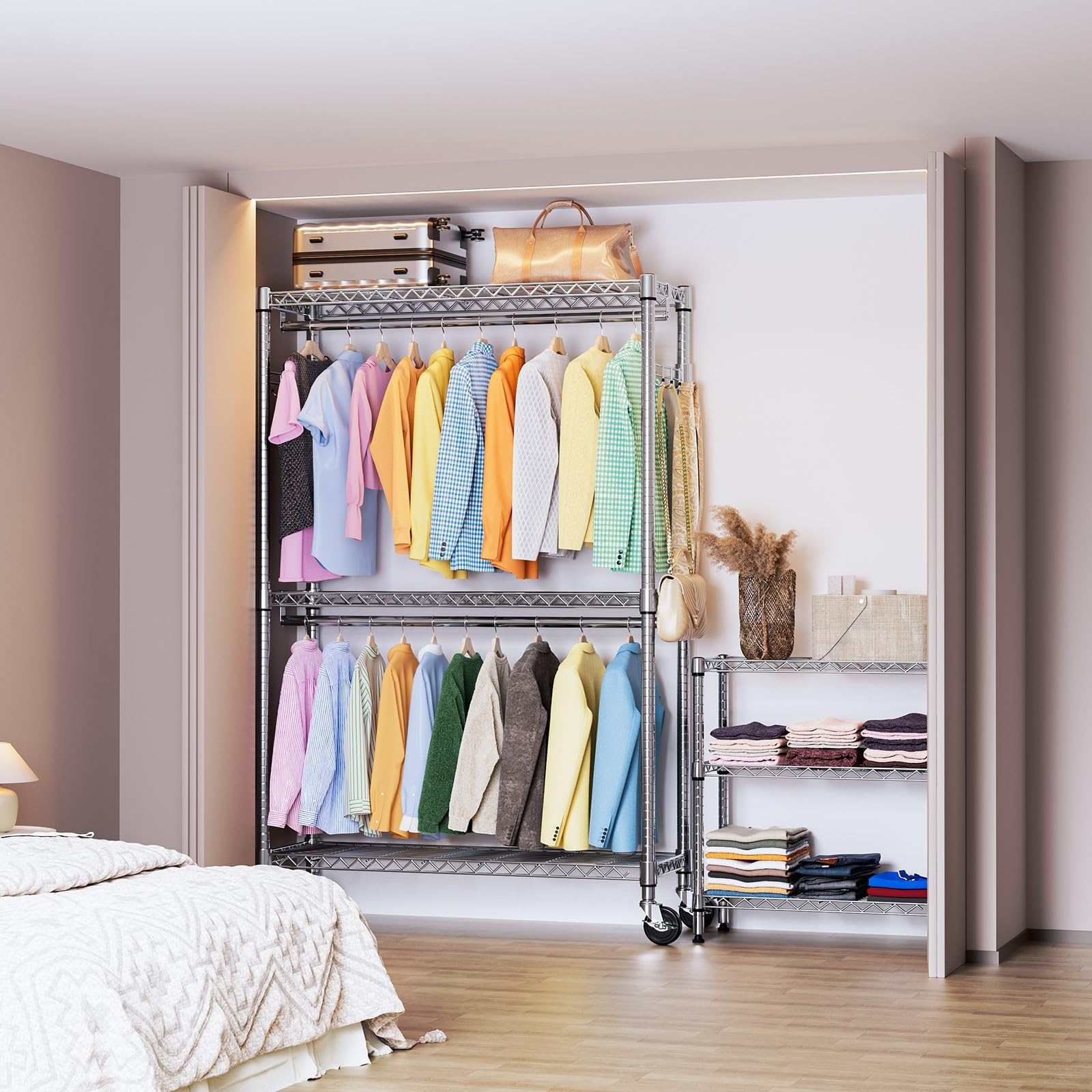 Heavy Duty Rolling Garment Rack Wire Clothes Rack for Hanging Clothes
