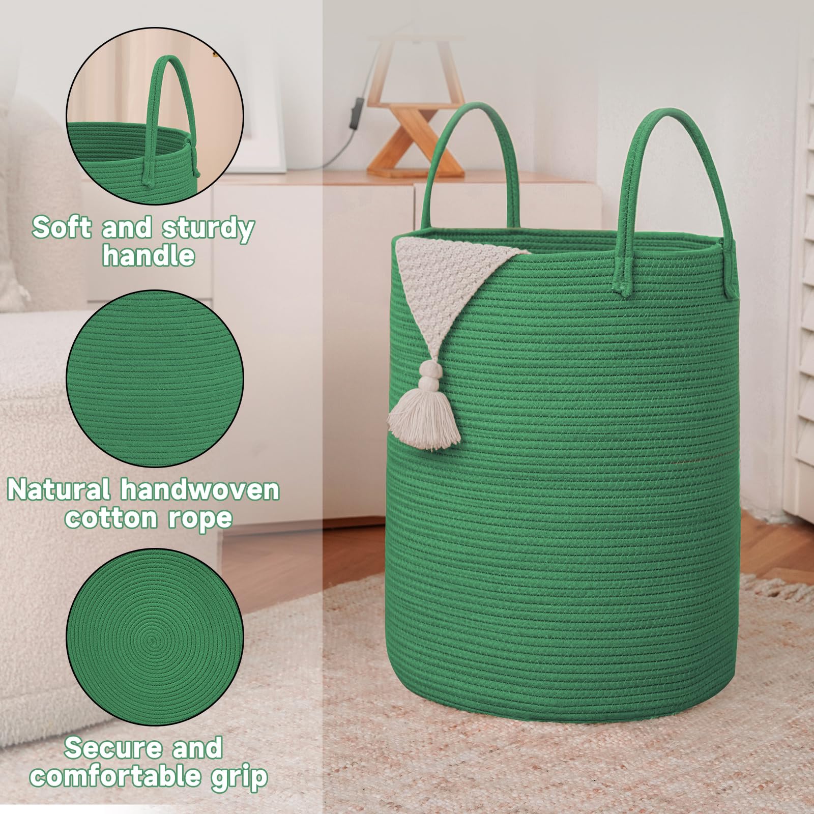100L Cotton Rope Laundry Basket Hamper