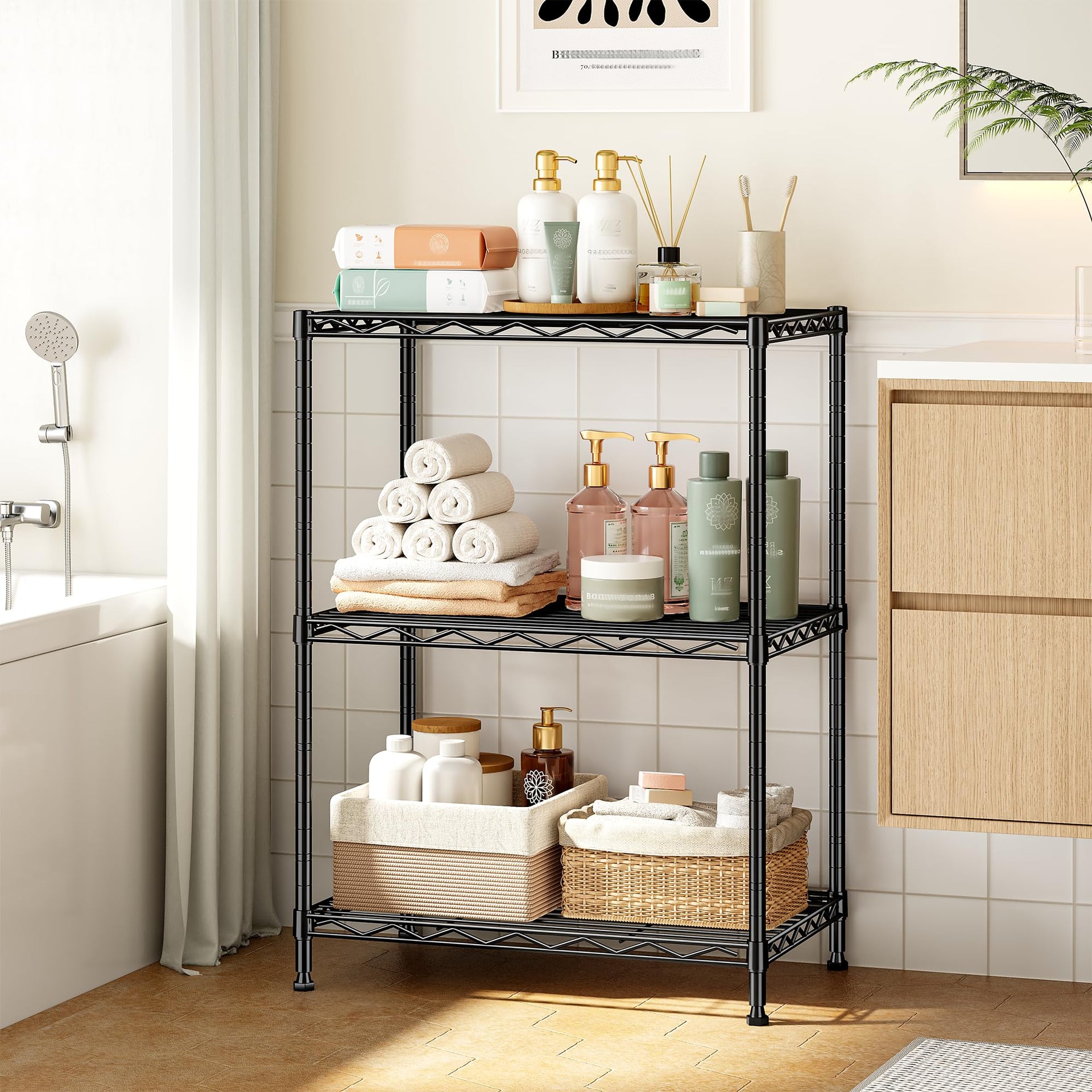 3 Tier Narrow Shelf Adjustable Storage Rack for Closet Bedroom