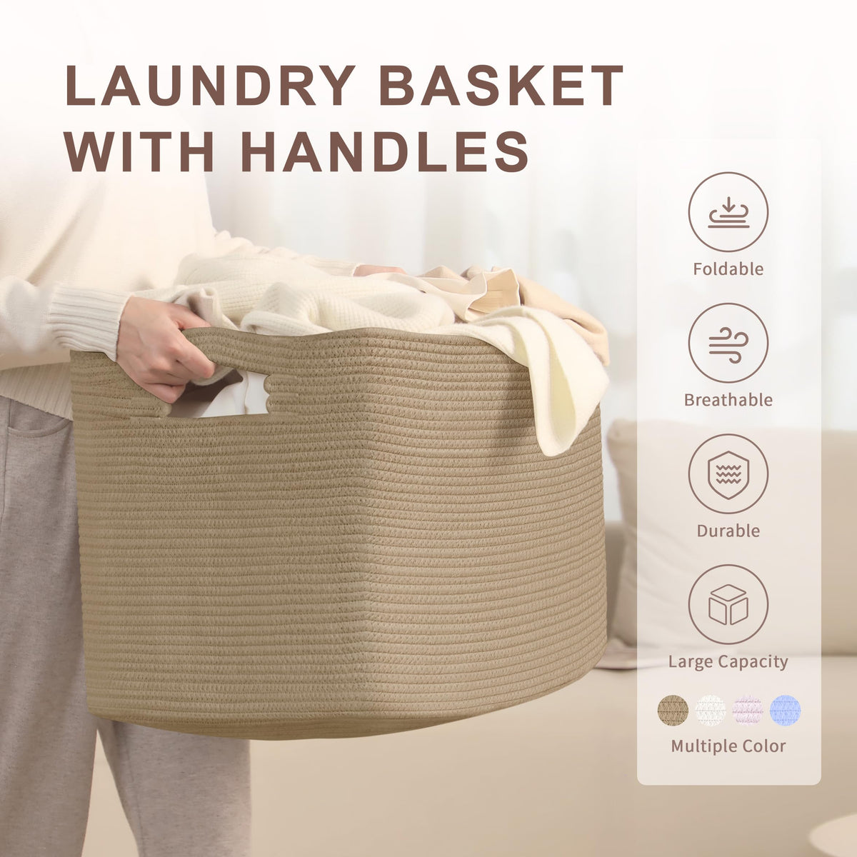 100L Extra Large Woven Laundry Basket Hamper with Handles