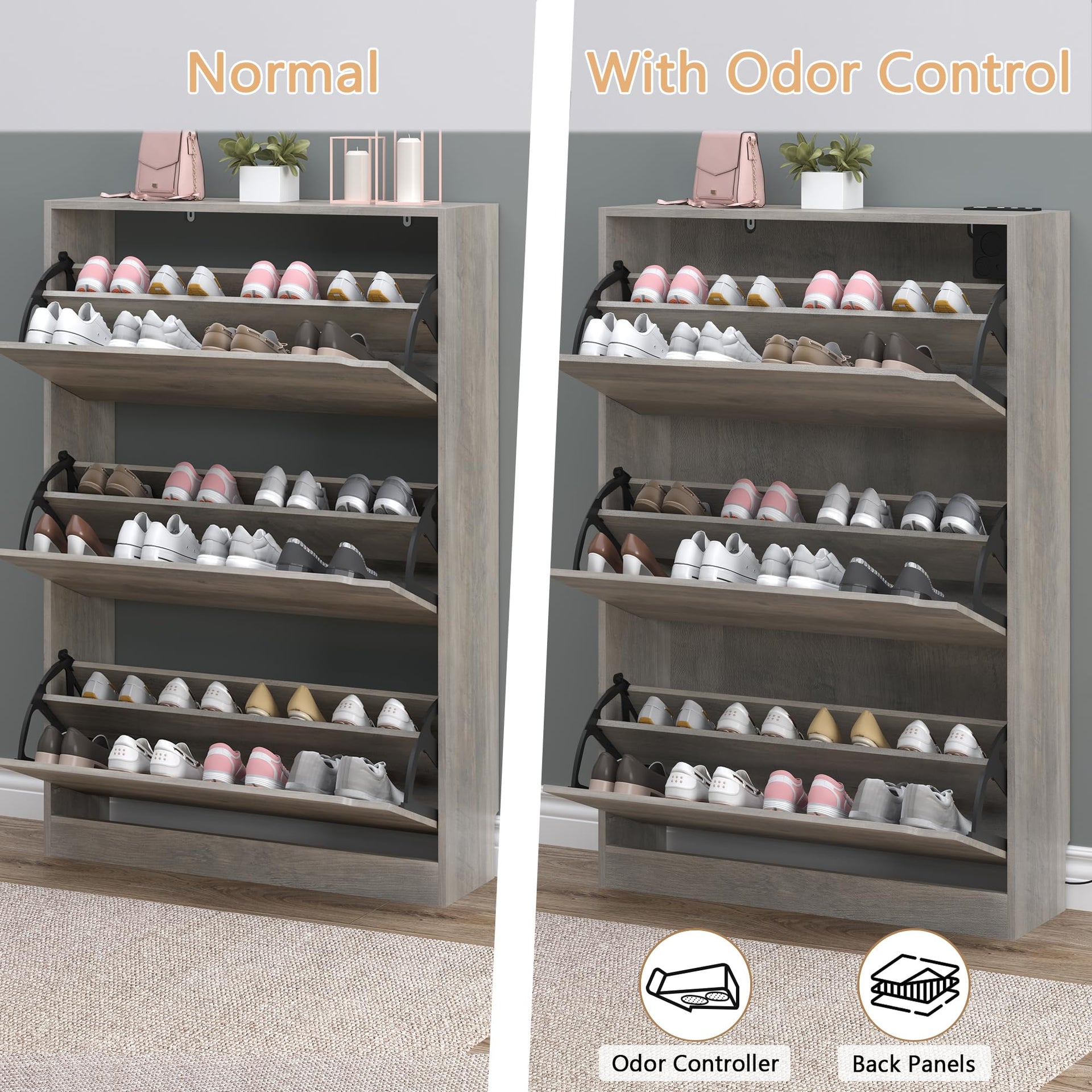 Shoe Cabinet with Odor Control and Back Panels
