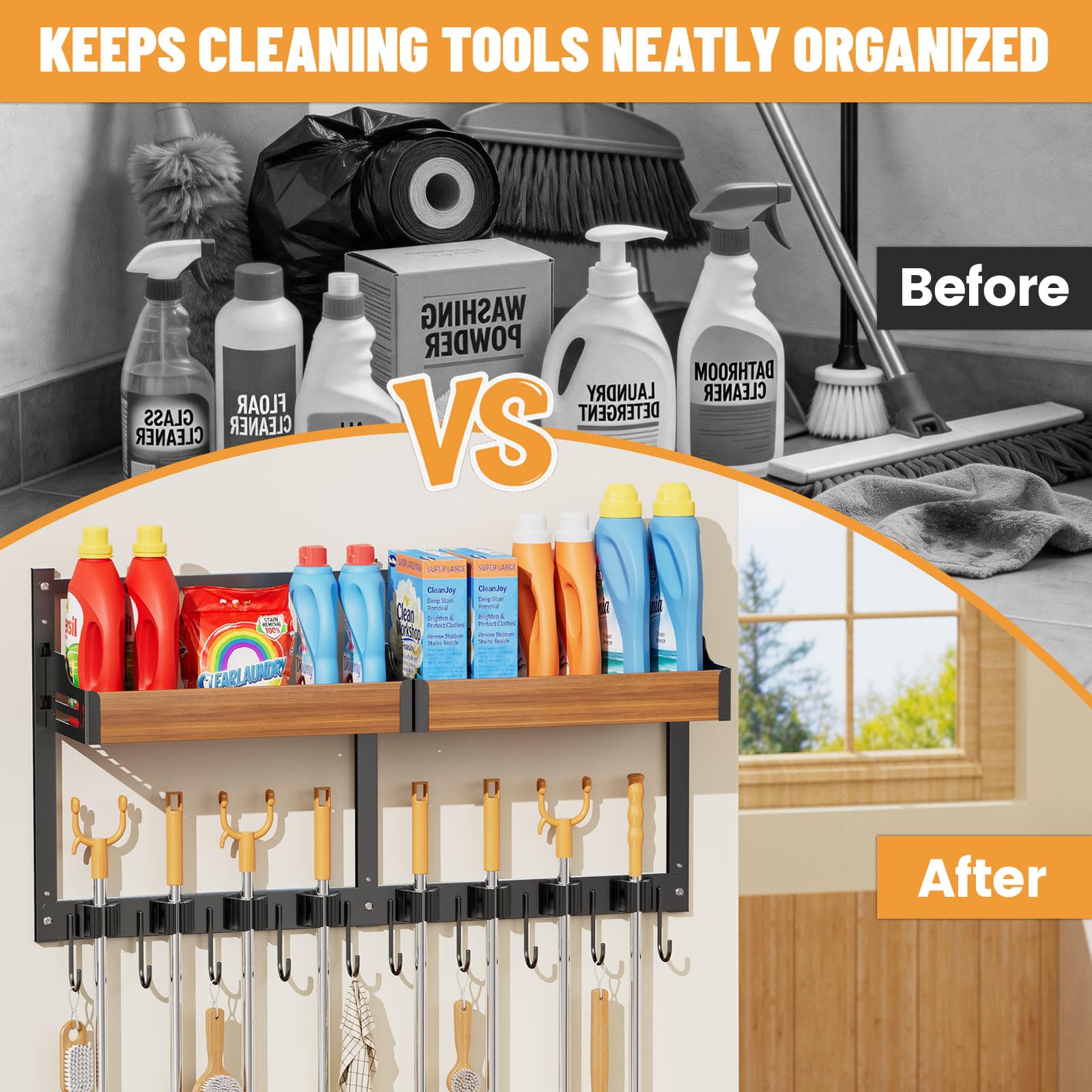 Broom and Mop Organizer Wall Mount (2 Count)