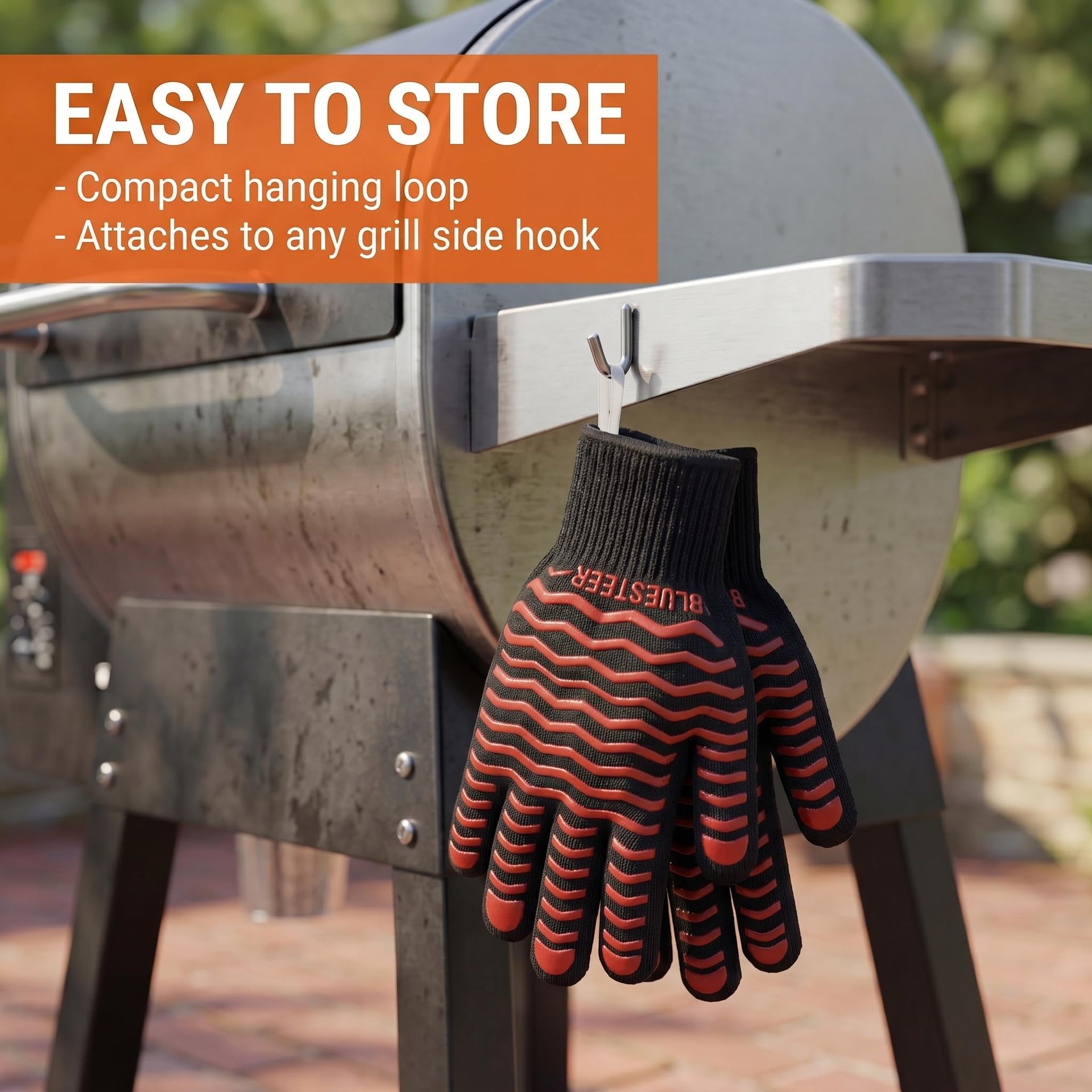 BBQ Gloves 1472°F Heat Resistant Oven Gloves with Fingers Heat Proof Grill Gloves Non (9.6 Ounce)