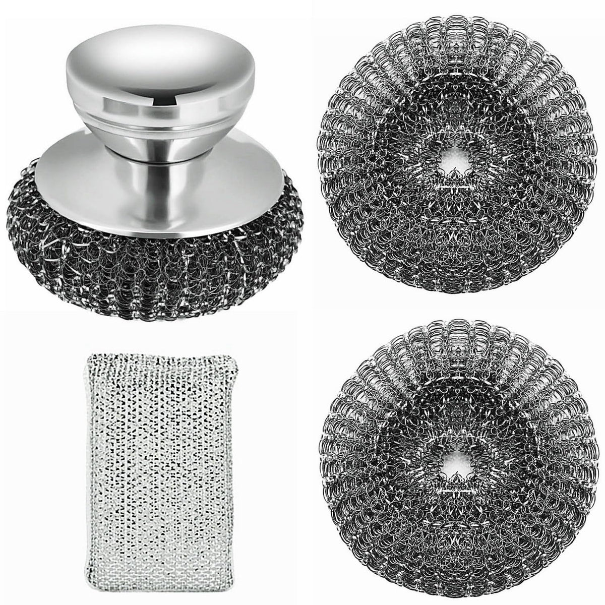 Stainless Steel Wool Scrubber with Short Handle Steel Scrubber Wool Pads for Cleaning Dishes Metal Scrubber Pot Scrubbers for Iron Pots (4.8 Ounce)
