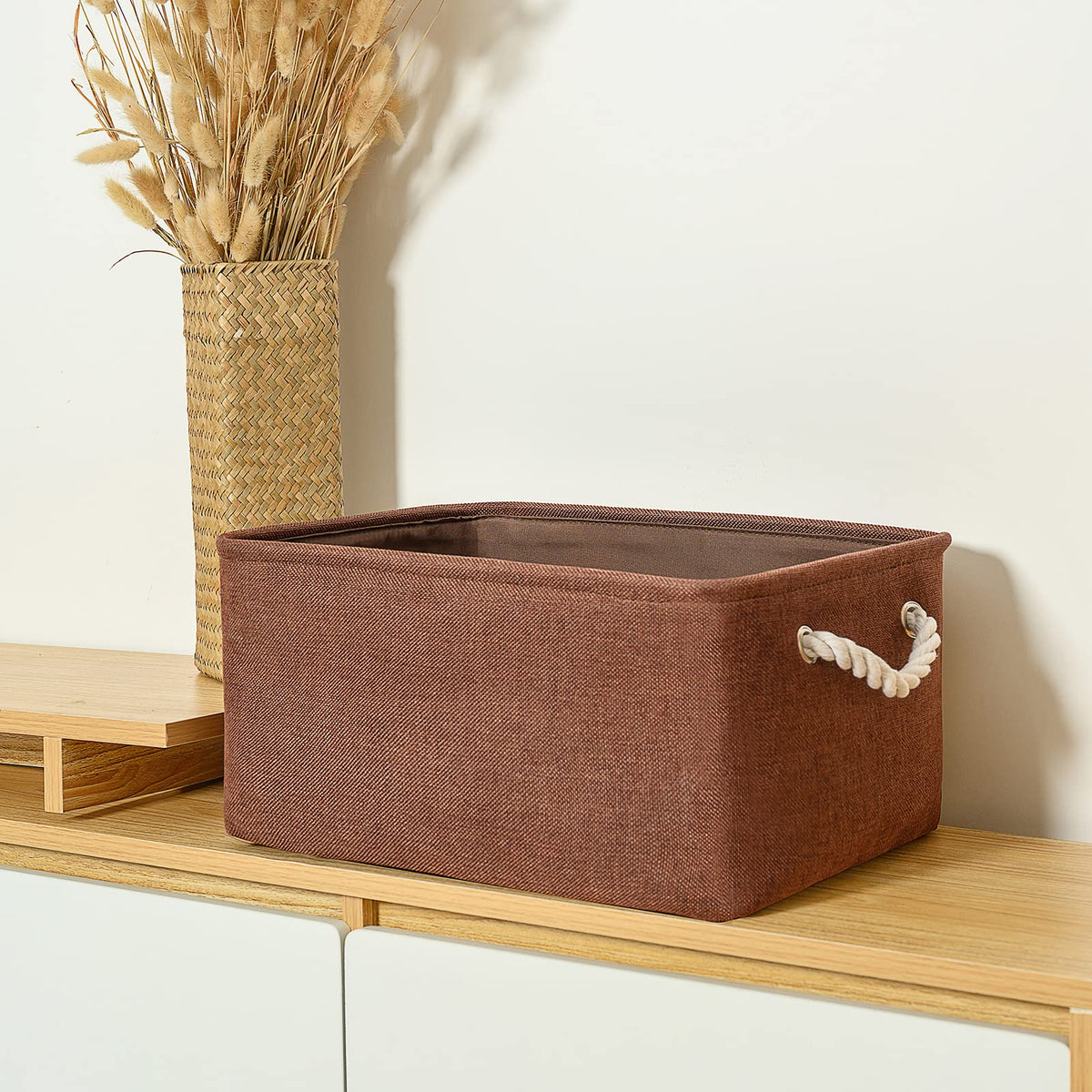 Decorative Basket Rectangular Fabric Storage Bin Organizer Basket with Handles for Clothes Storage