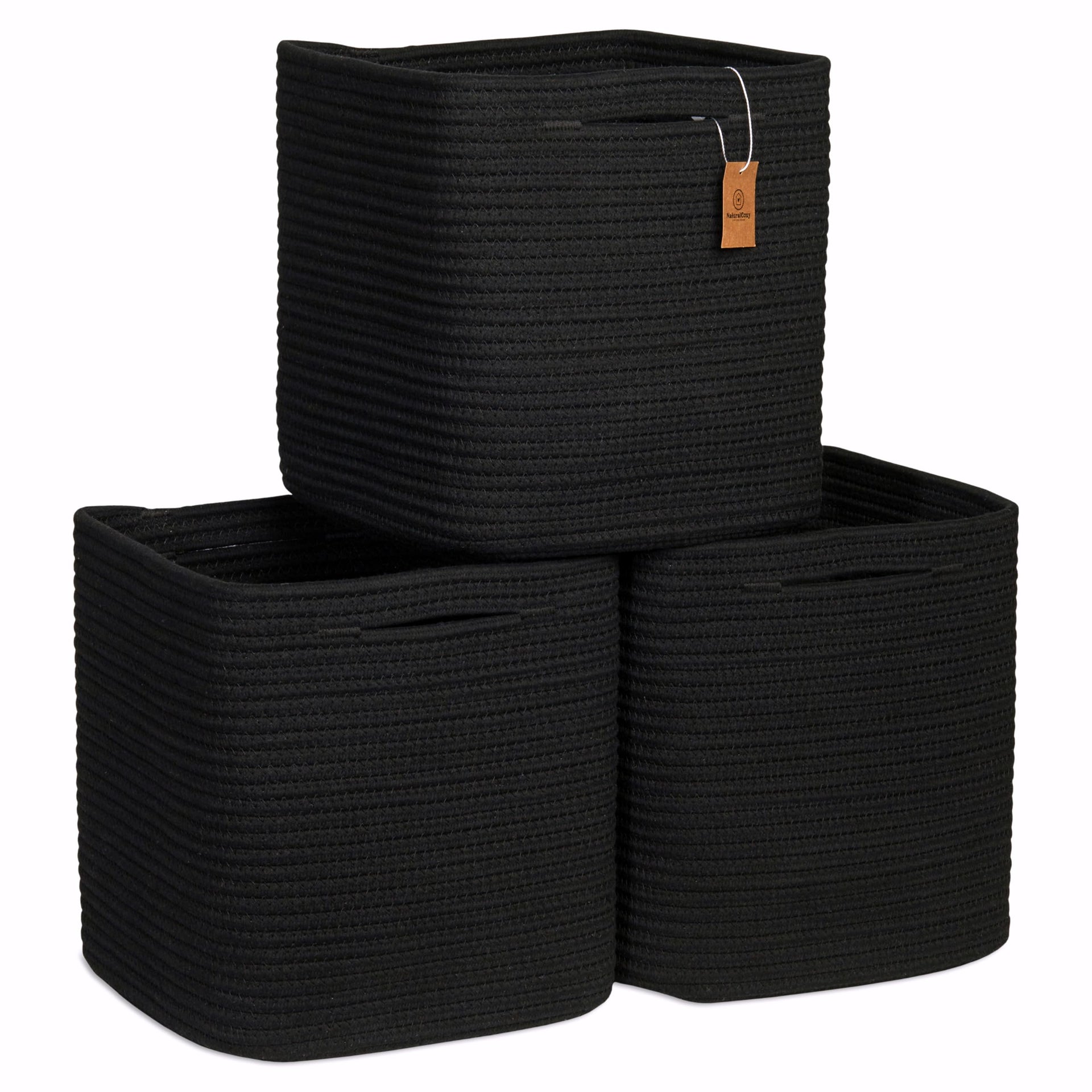 Storage Cubes 11 Inch Cotton Rope Woven Baskets for Organizing (3 Count)