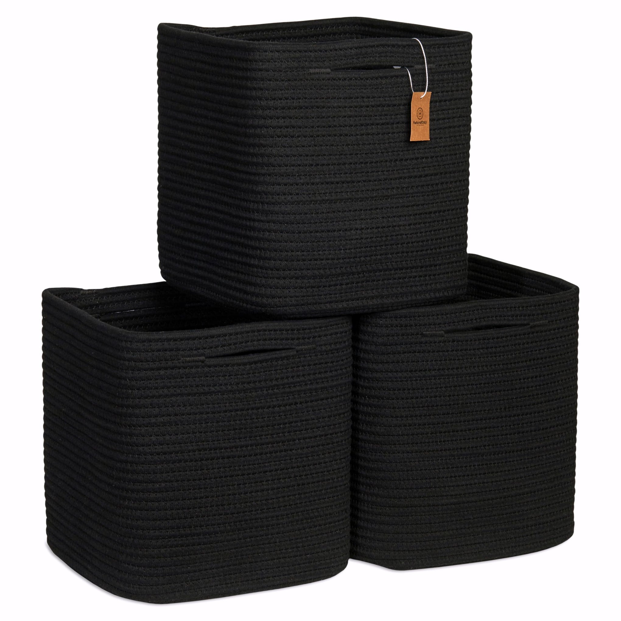 Storage Cubes 11 Inch Cotton Rope Woven Baskets for Organizing (3 Count)