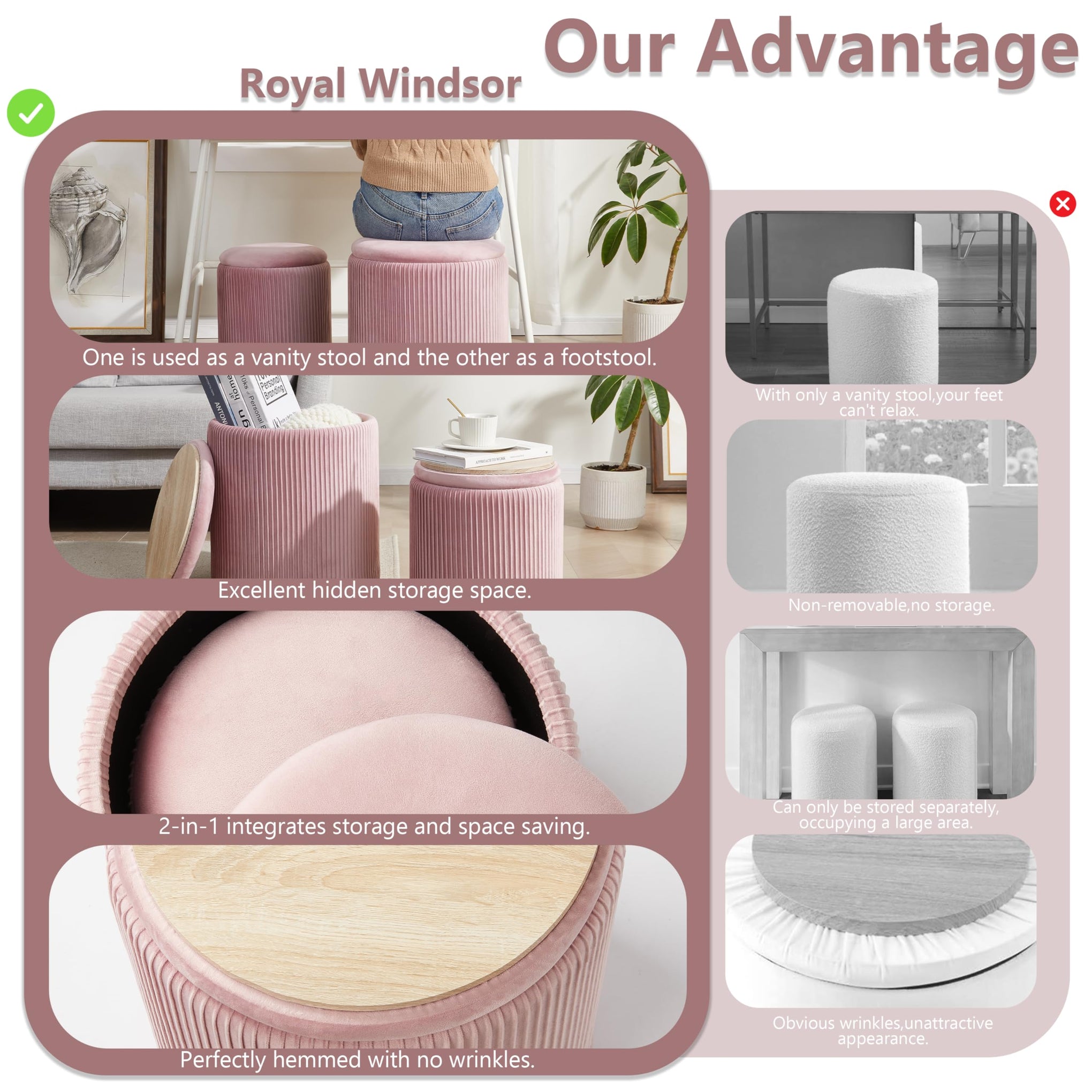 Round Ottoman with Storage Set of 2